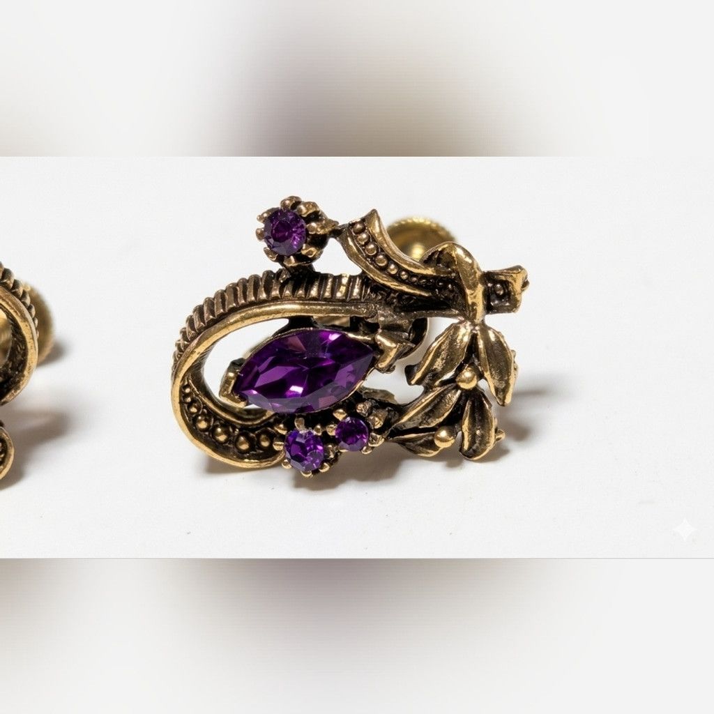 Other Vintage Coro Mid-Century Amethyst Purple Rhinestone Earrings Size ONE SIZE - 3 Thumbnail