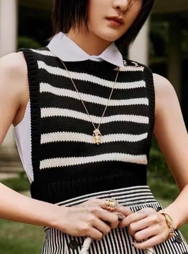 Dior Dior Black striped cotton round-neck sleeveless knitted ve Size XS / US 0-2 / IT 36-38 - 7 Thumbnail