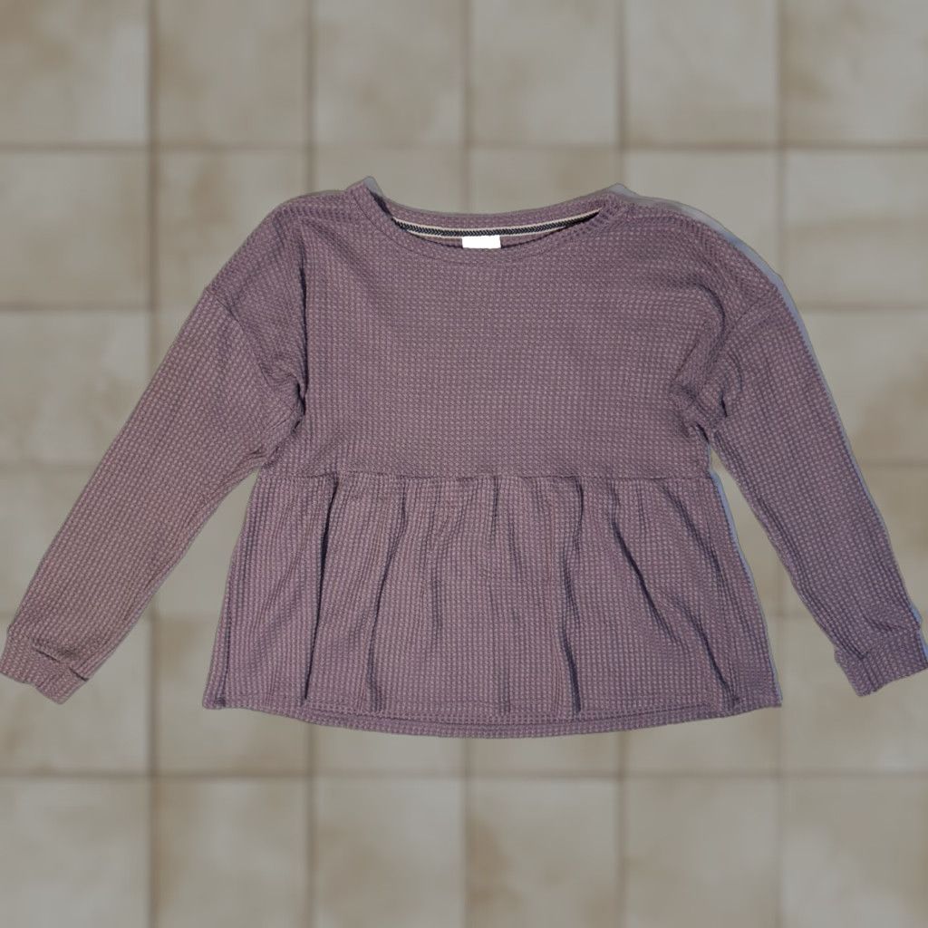 Vintage Knox Rose Womens Top M Dusty Purple Casual Waffle Texture Lagenlook Soft Shirt Knit Pullover Long Sleeve Balloon Neck Round Sleeve Size M / US 6-8 / IT 42-44 - 1 Thumbnail