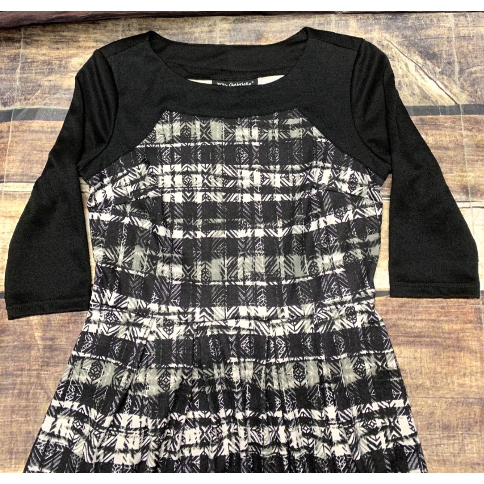 Vintage Mlle Gabrielle Black Plaid 3/4 Sleeve Pullover Dress Small Woman’s Knee Length Casual Vintage No Belt Mens None Womens Size S / US 4 / IT 40 - 2 Thumbnail