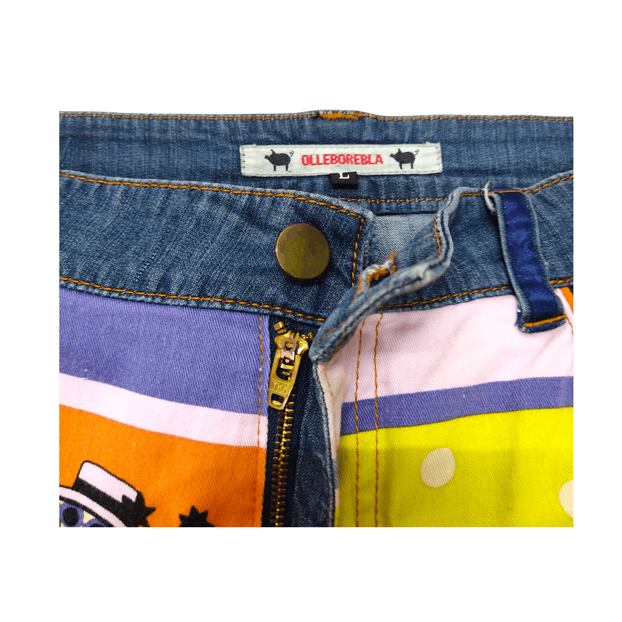 Japanese Brand OLLEBOREBLA AOP Cartoons Front Printed Denim Pants Size 32" / US 10 / IT 46 - 5 Thumbnail