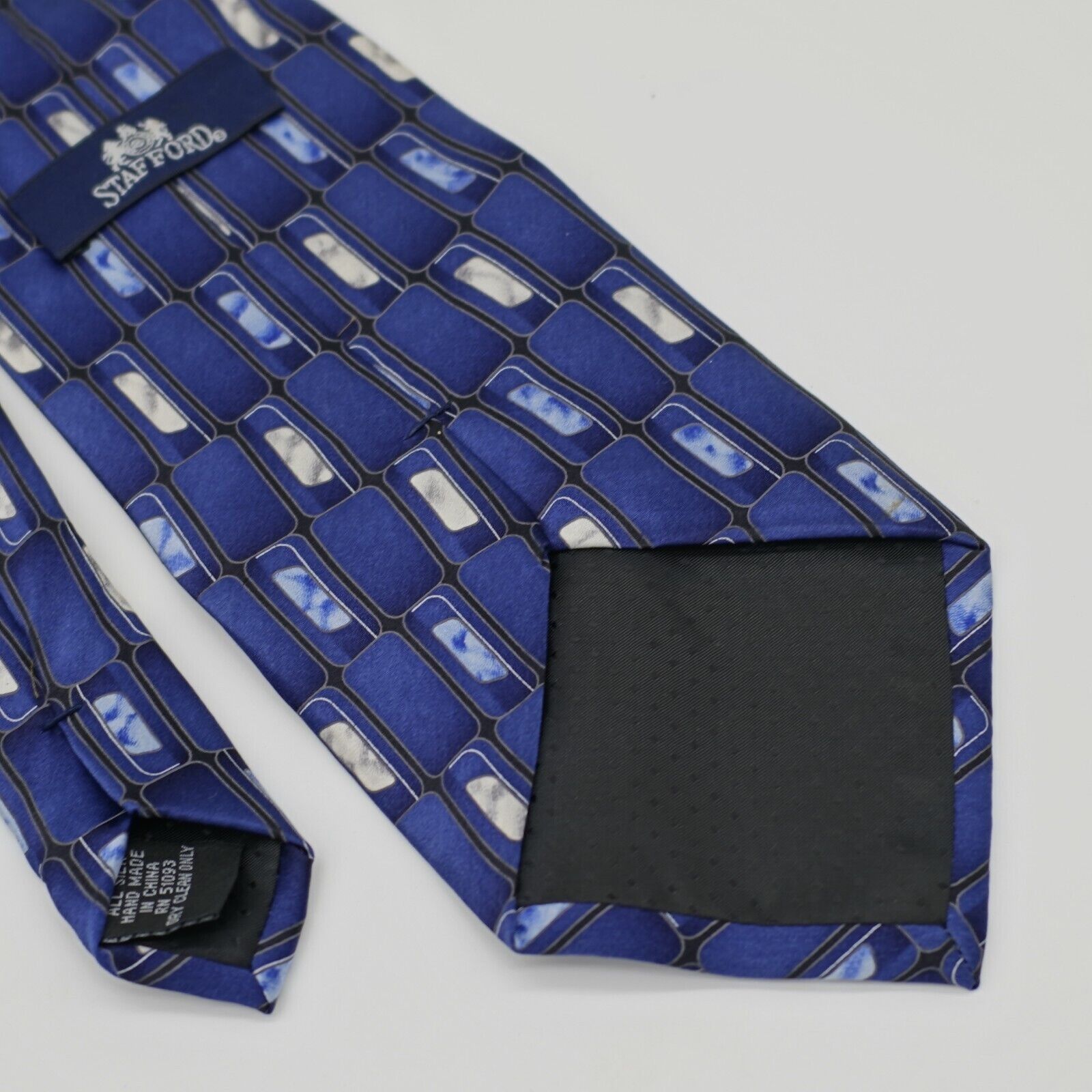 Stafford Stafford Blue Print Geometric Abstract Wide Silk Tie Size ONE SIZE - 5 Thumbnail