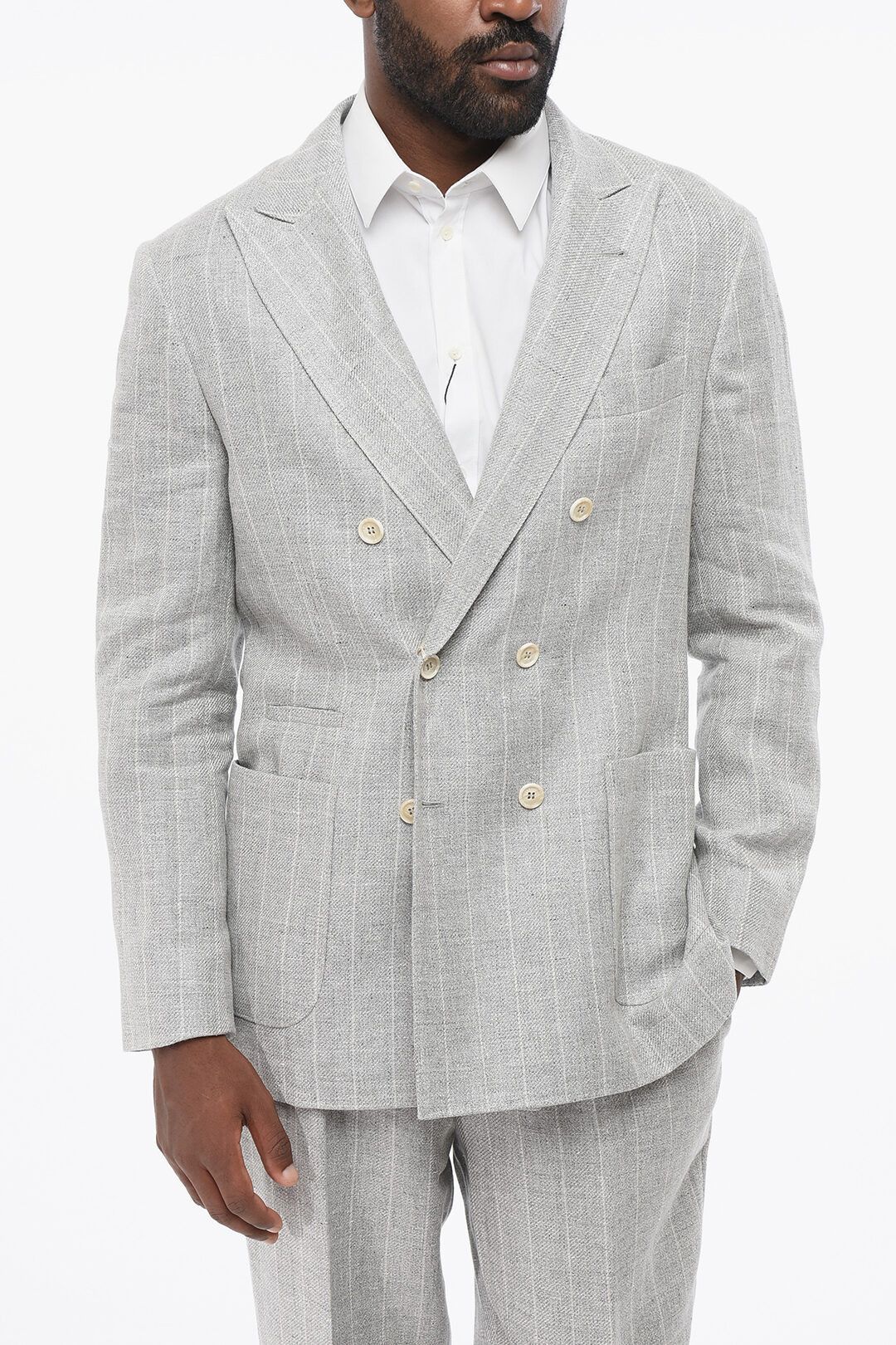 Brunello Cucinelli og1mm0725 Double-breasted Linen Blend Suit in Grey Size US XL / EU 56 / 4 - 2 Thumbnail