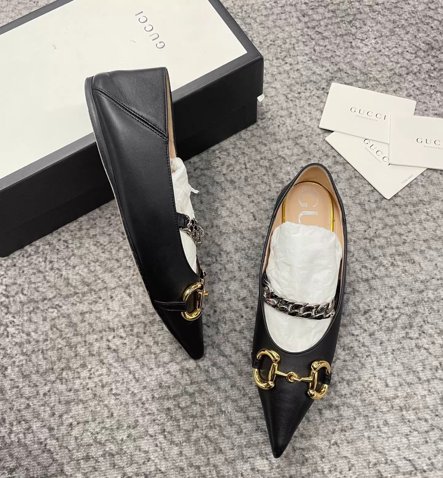 Gucci Gucci Black Horsebit Pointed Toe Flat w/box 36 Size US 5.5 / IT 35.5 - 3 Thumbnail