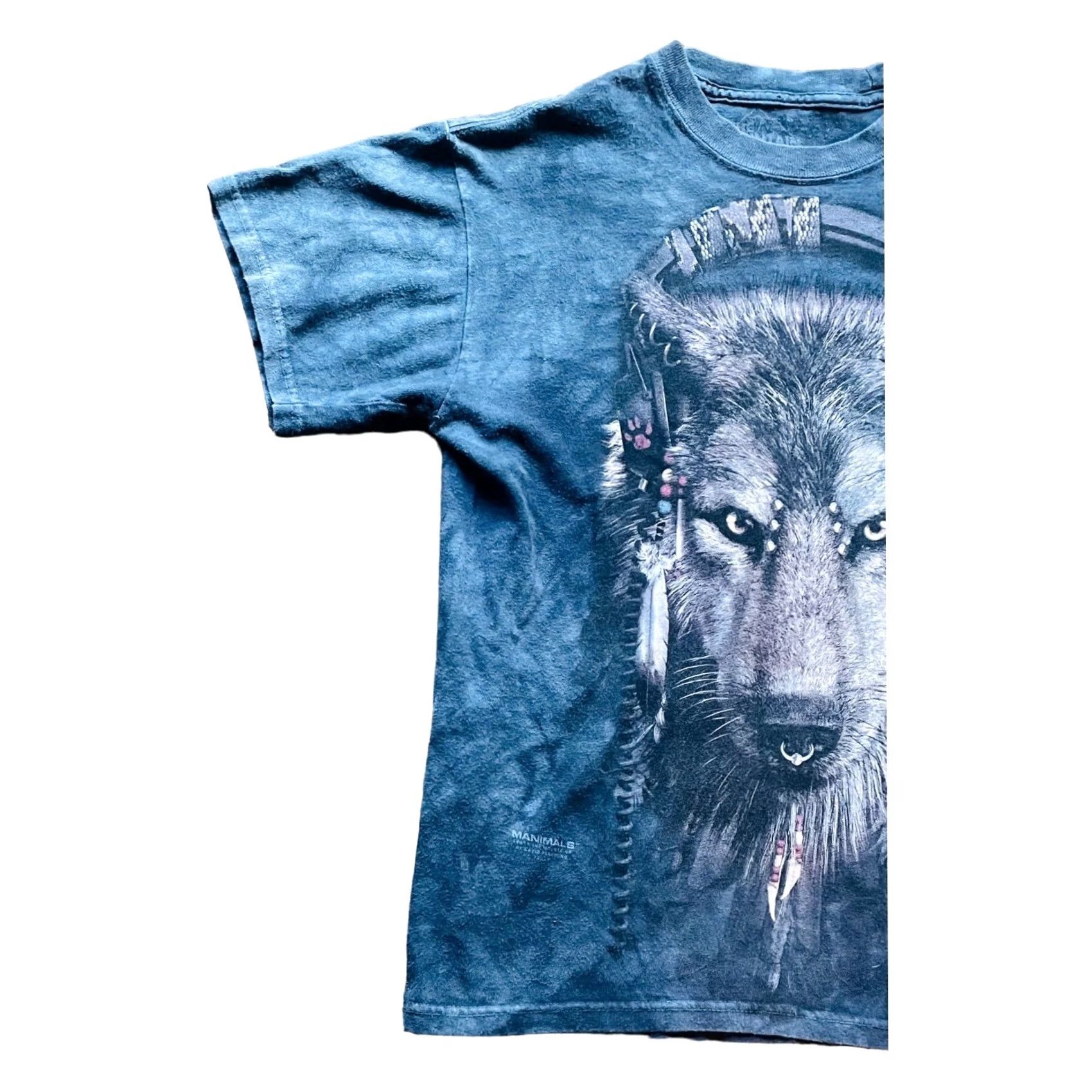 The Mountain The Mountain Women's Short Sleeve T-Shirt Wolf Wears Headphones Small Blue Tee Size S / US 4 / IT 40 - 2 Thumbnail