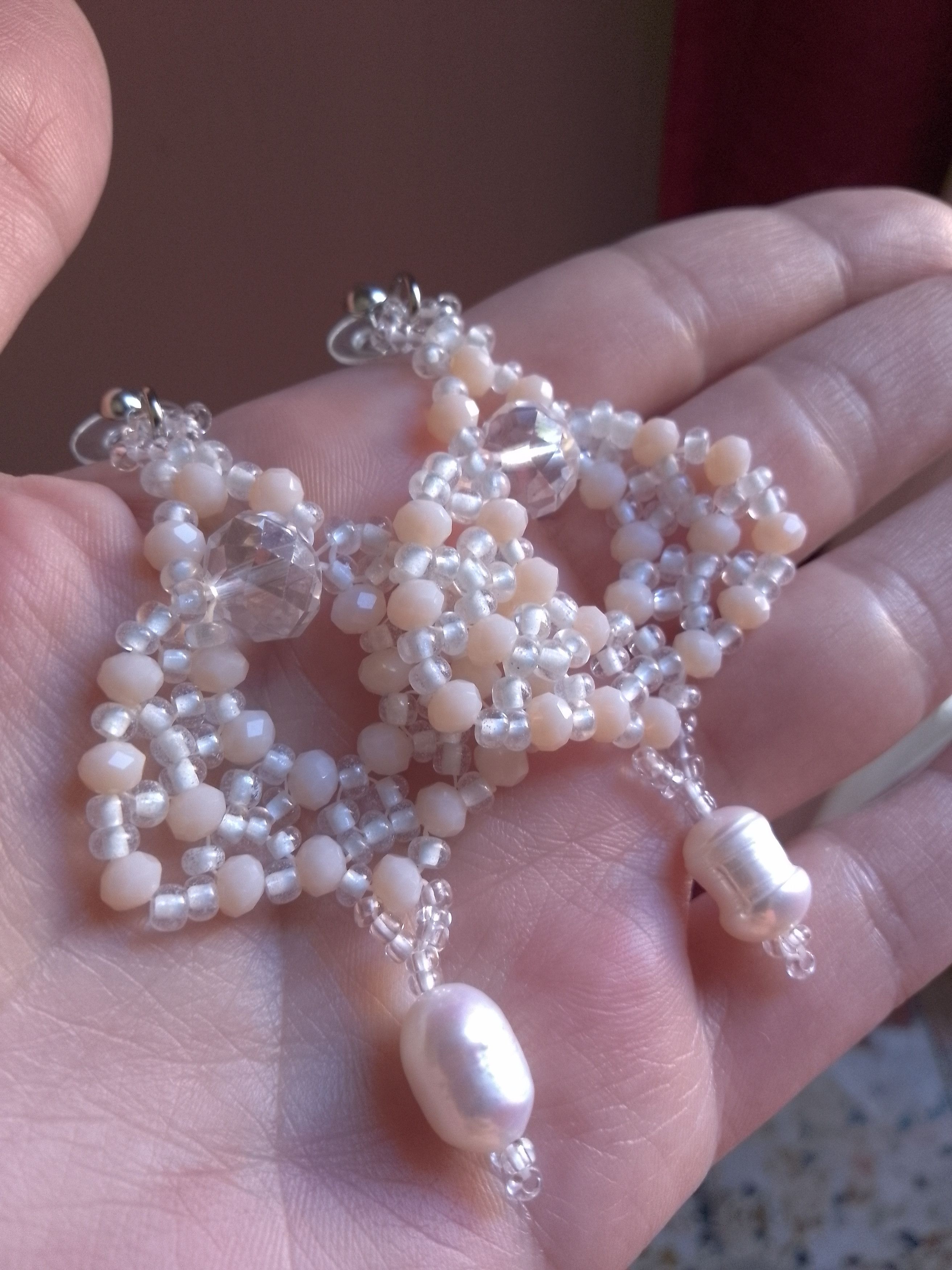 Handmade Elegant Earrings with Fresh water pearls and crystal Size ONE SIZE - 5 Thumbnail