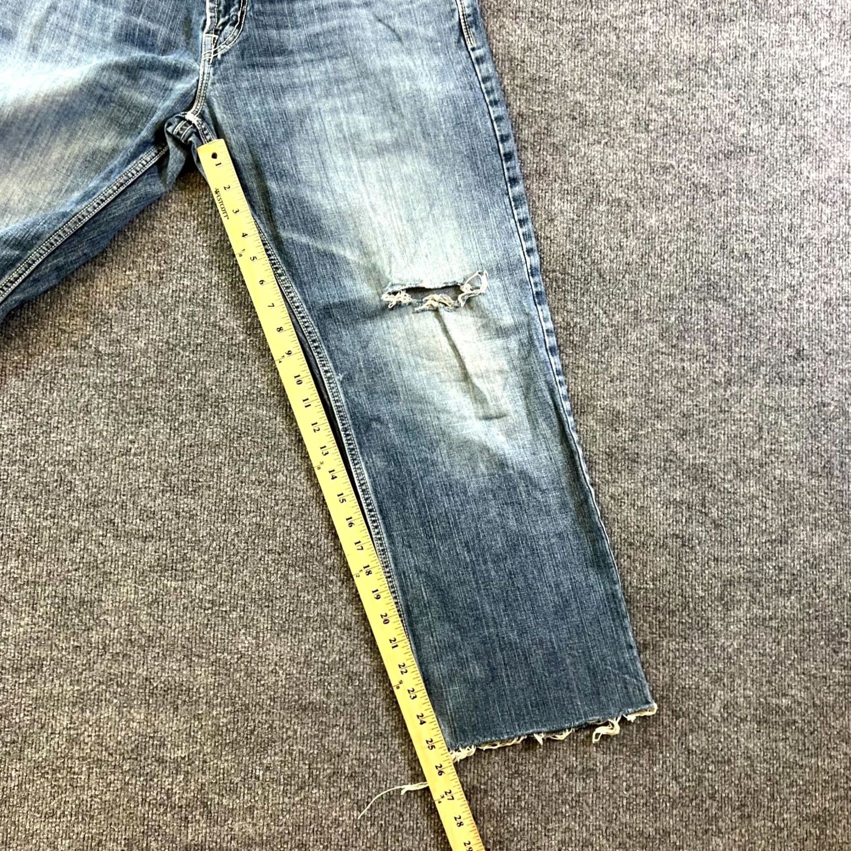 Denime Cinch Jeans Mens 34x34 Blue Denim Distressed Raw Hem Straight Whiskering Grunge Jeans Mens Blue 34x34 Grunge Distressed Denim Size US 34 / EU 50 - 4 Thumbnail