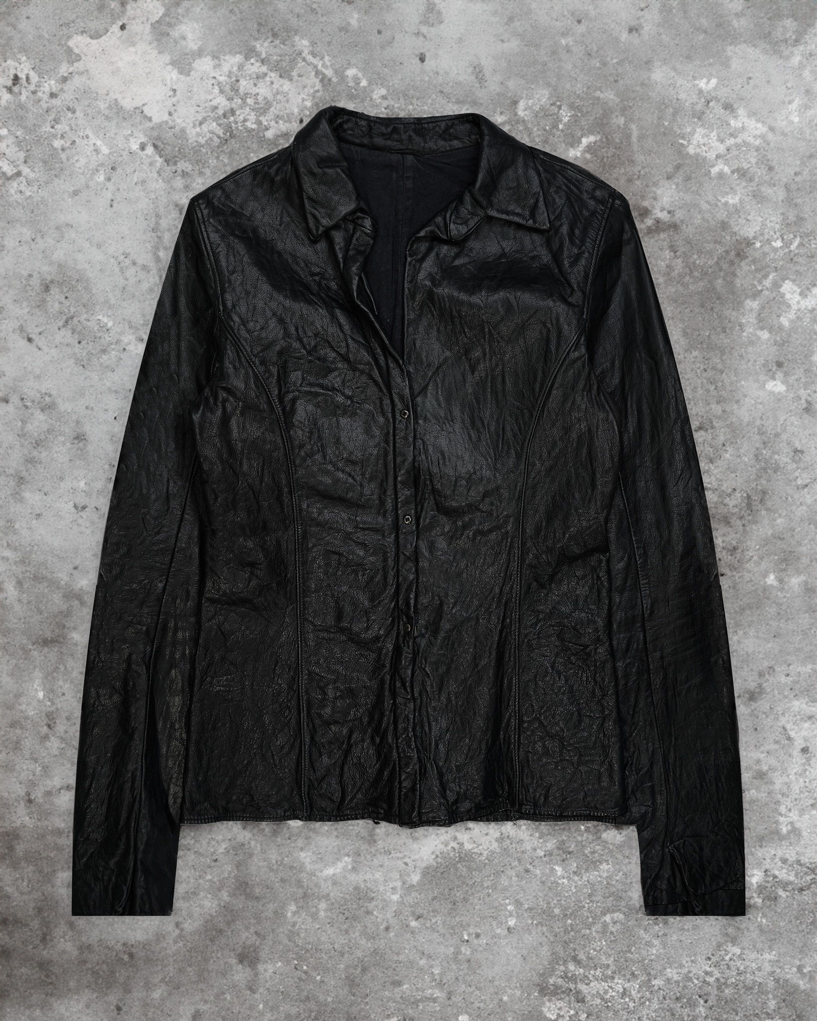 image of Carpe Diem Wrinkled Leather Shirt in Black, Men's (Size XS)