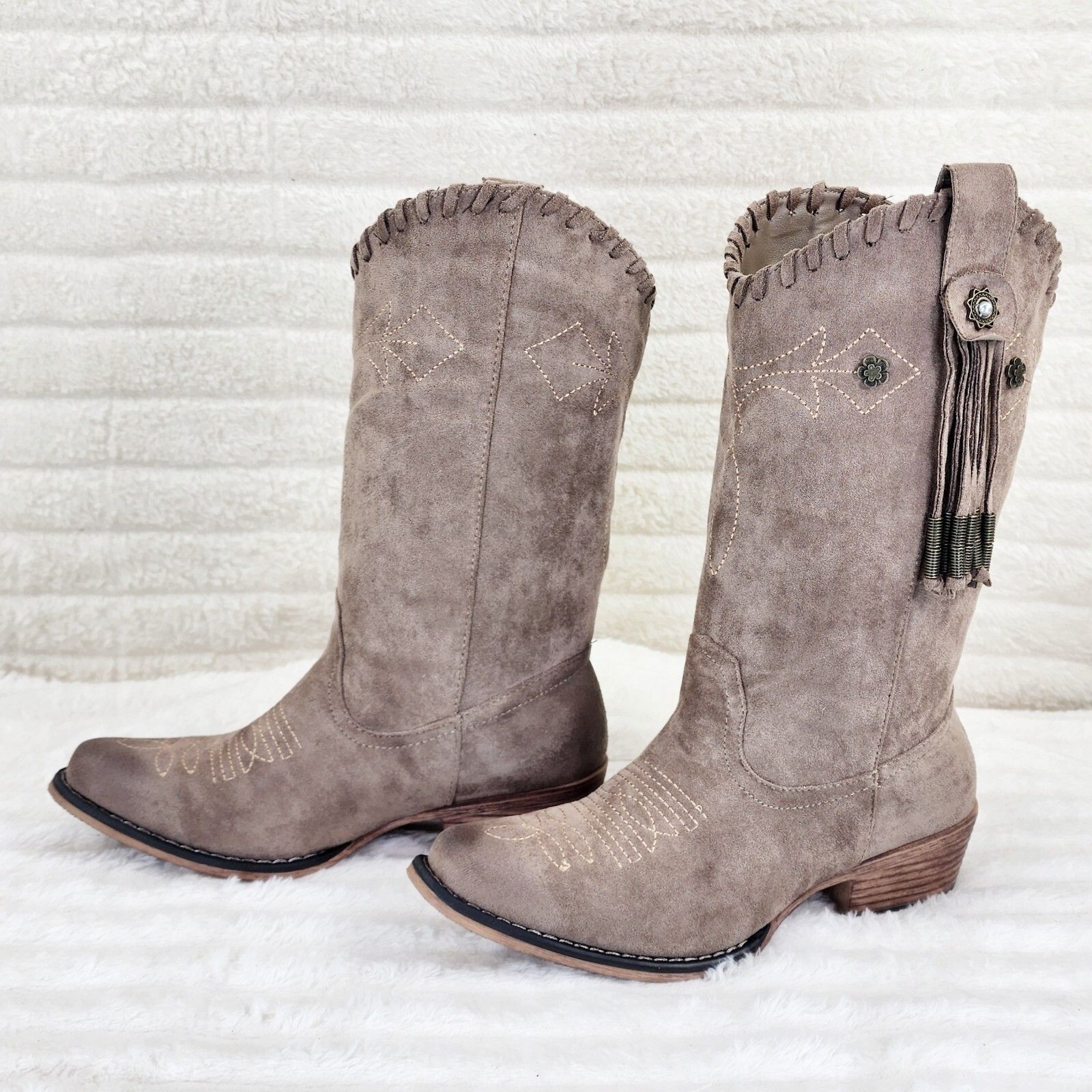 Other Prairie Girl Taupe Distressed Tassel Cowboy Cowgirl Pull On Size US 10 / IT 40 - 3 Thumbnail