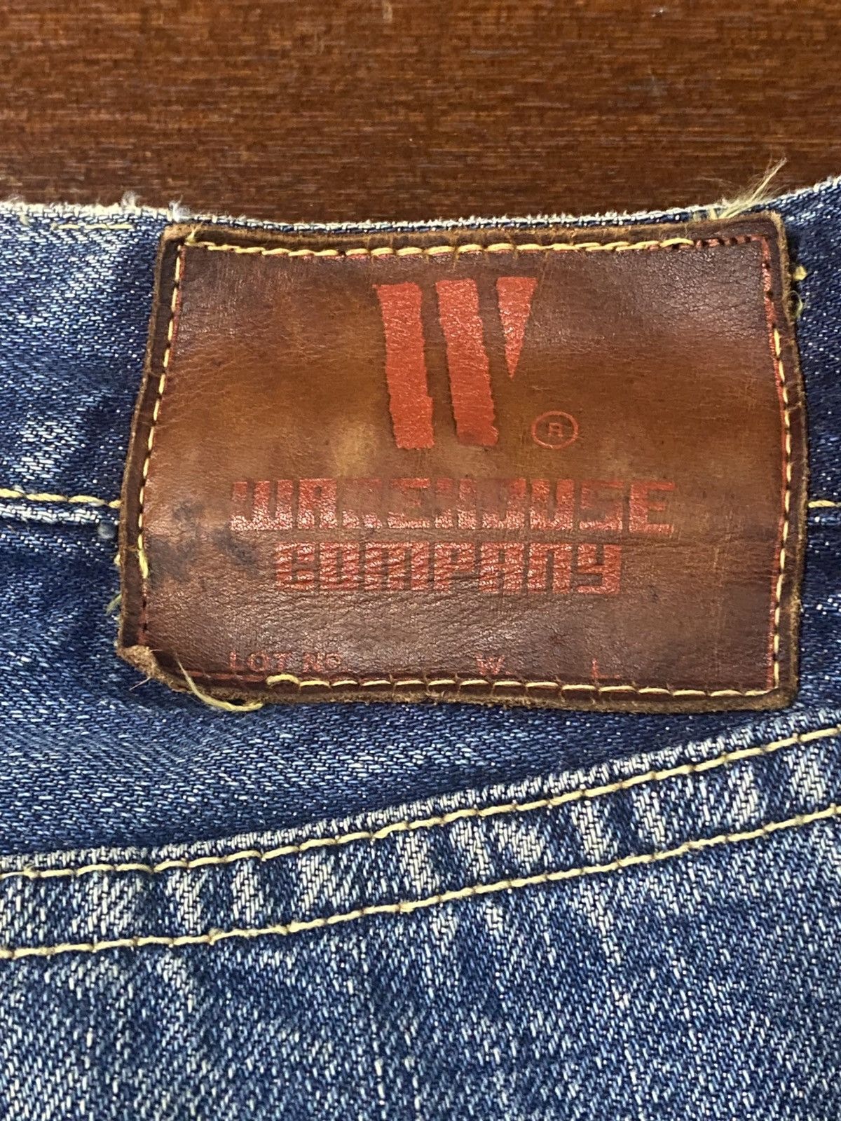 Warehouse Vintage 90s Warehouse patch leather Selvedge distressed Size US 32 / EU 48 - 23 Thumbnail