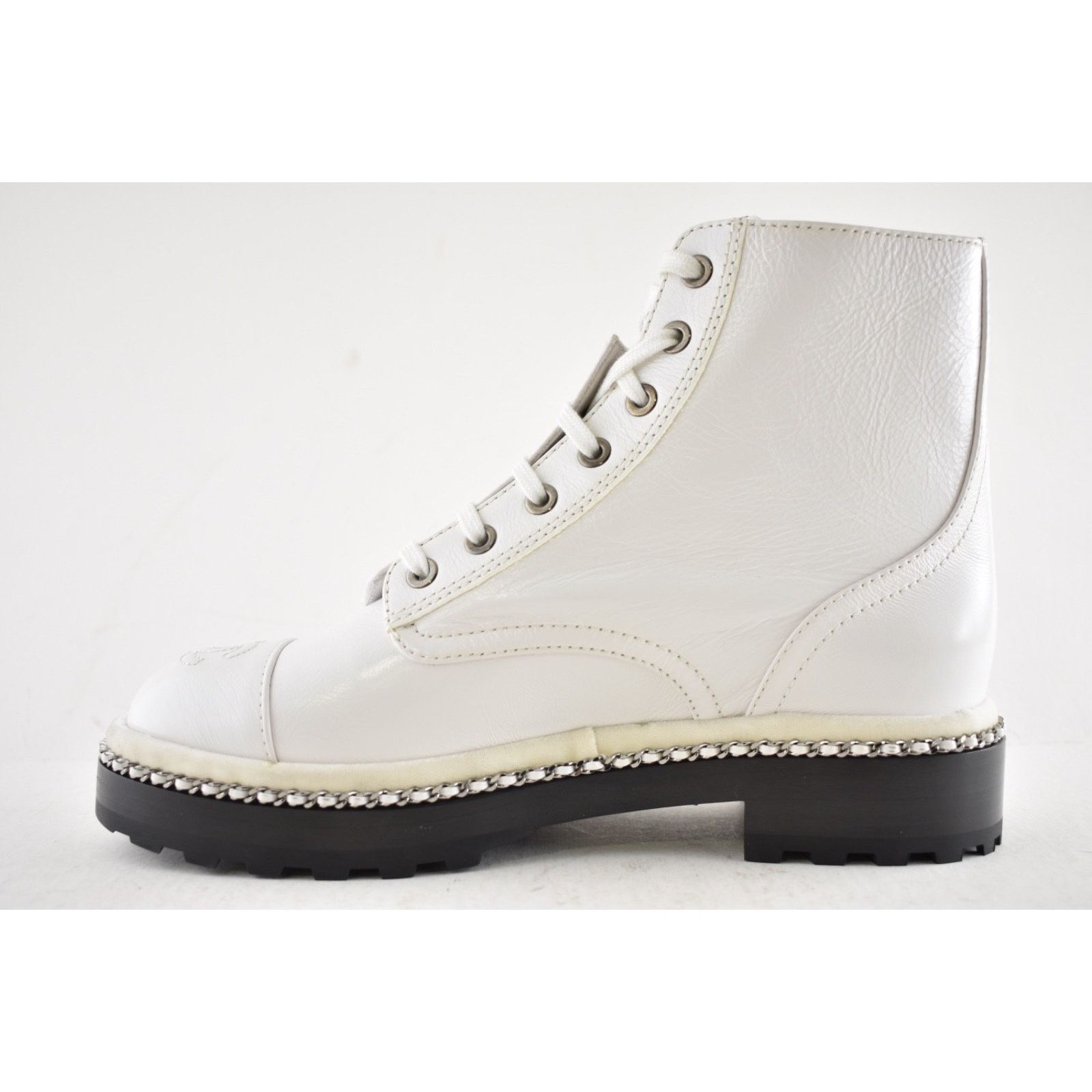 Chanel Chanel 18K White Pearl CC Chain Around Combat Lace Up Size US 7 / IT 37 - 12 Thumbnail