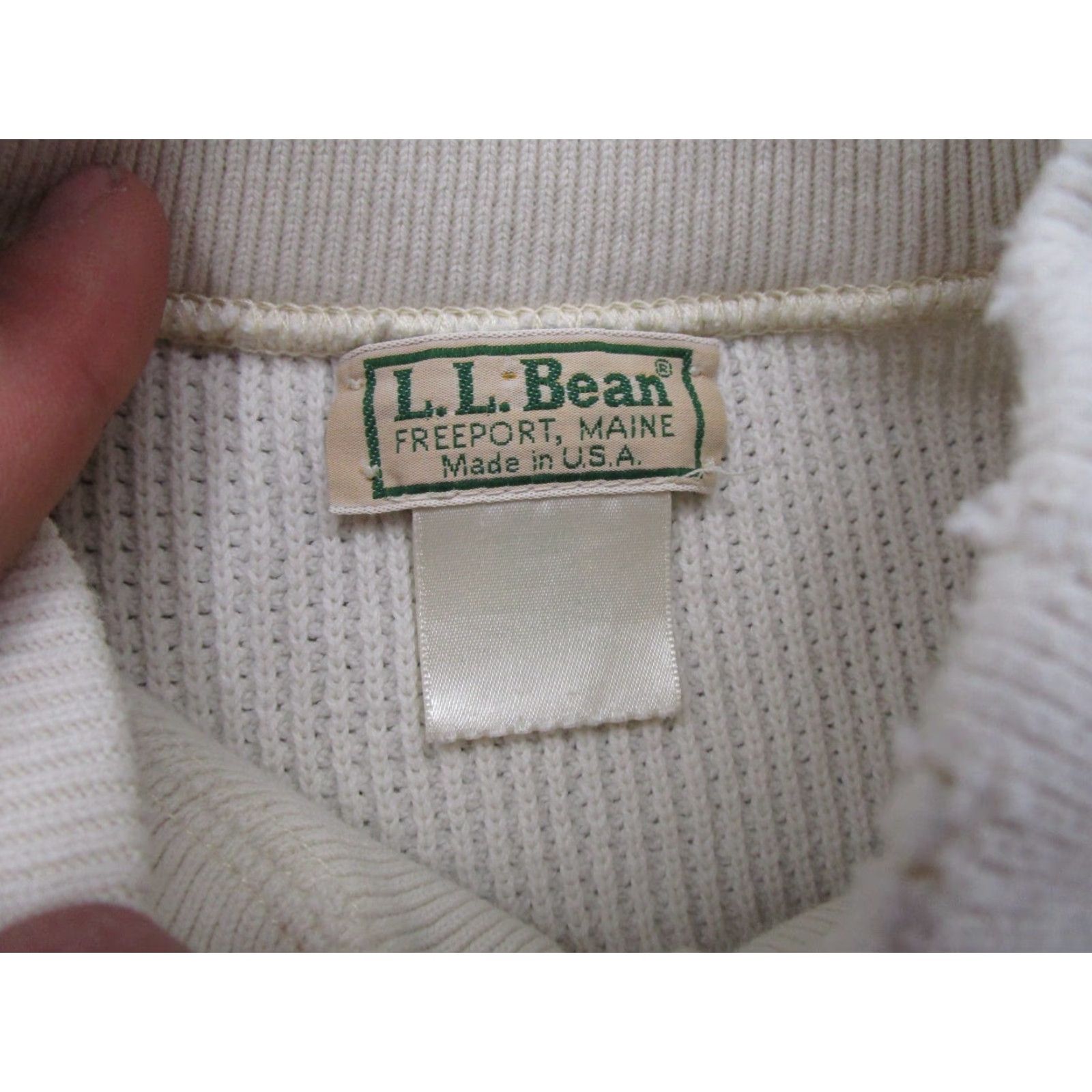 Vintage VTG LL Bean Mens Ivory Henley Heavy Cotton Sweater Pullover USA Made 90s READ Size US L / EU 52-54 / 3 - 2 Thumbnail