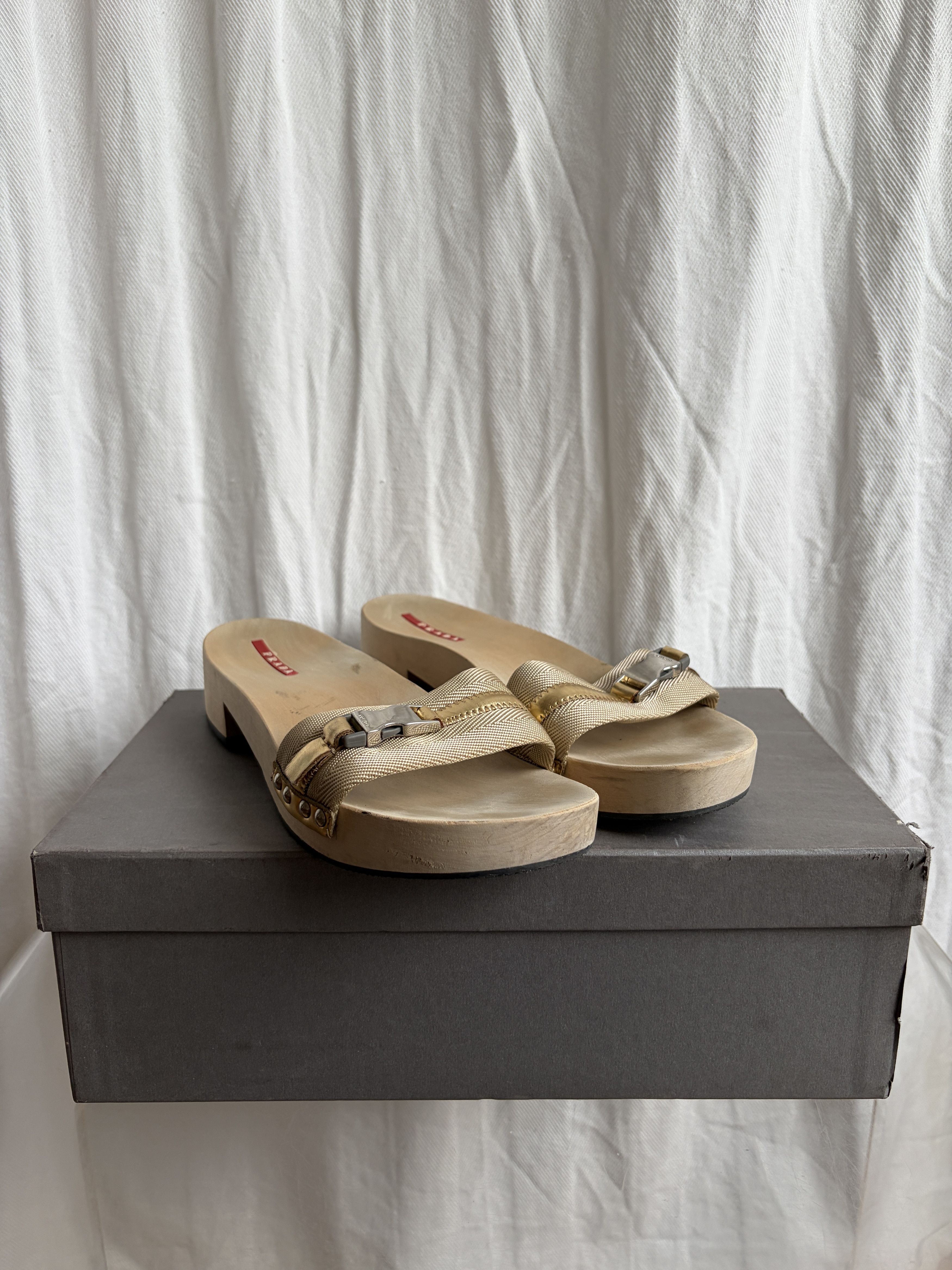 Prada Sport 2000s Wooden Sole Buckle Mules Size US 9 / IT 39 - 1 Thumbnail