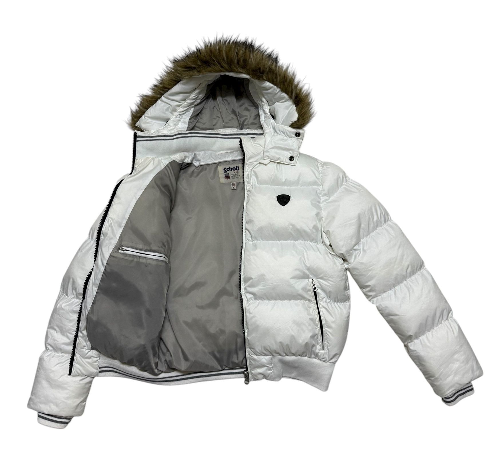 Schott Schott Puffer Down Shearling Hoodie Bomber Jacket Size US M / EU 48-50 / 2 - 8 Thumbnail
