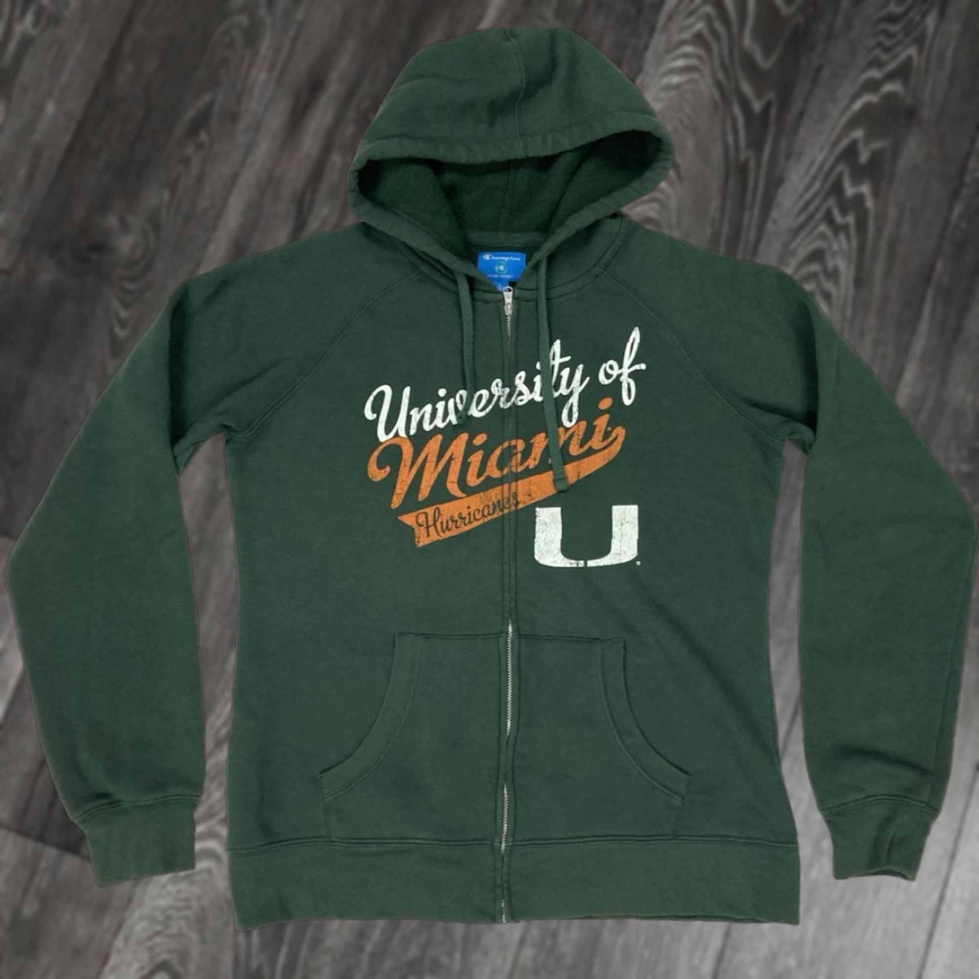 Champion VINTAGE Champion University Of Miami Full Zip Hoodie Women Large Green Size L / US 10 / IT 46 - 1 Thumbnail