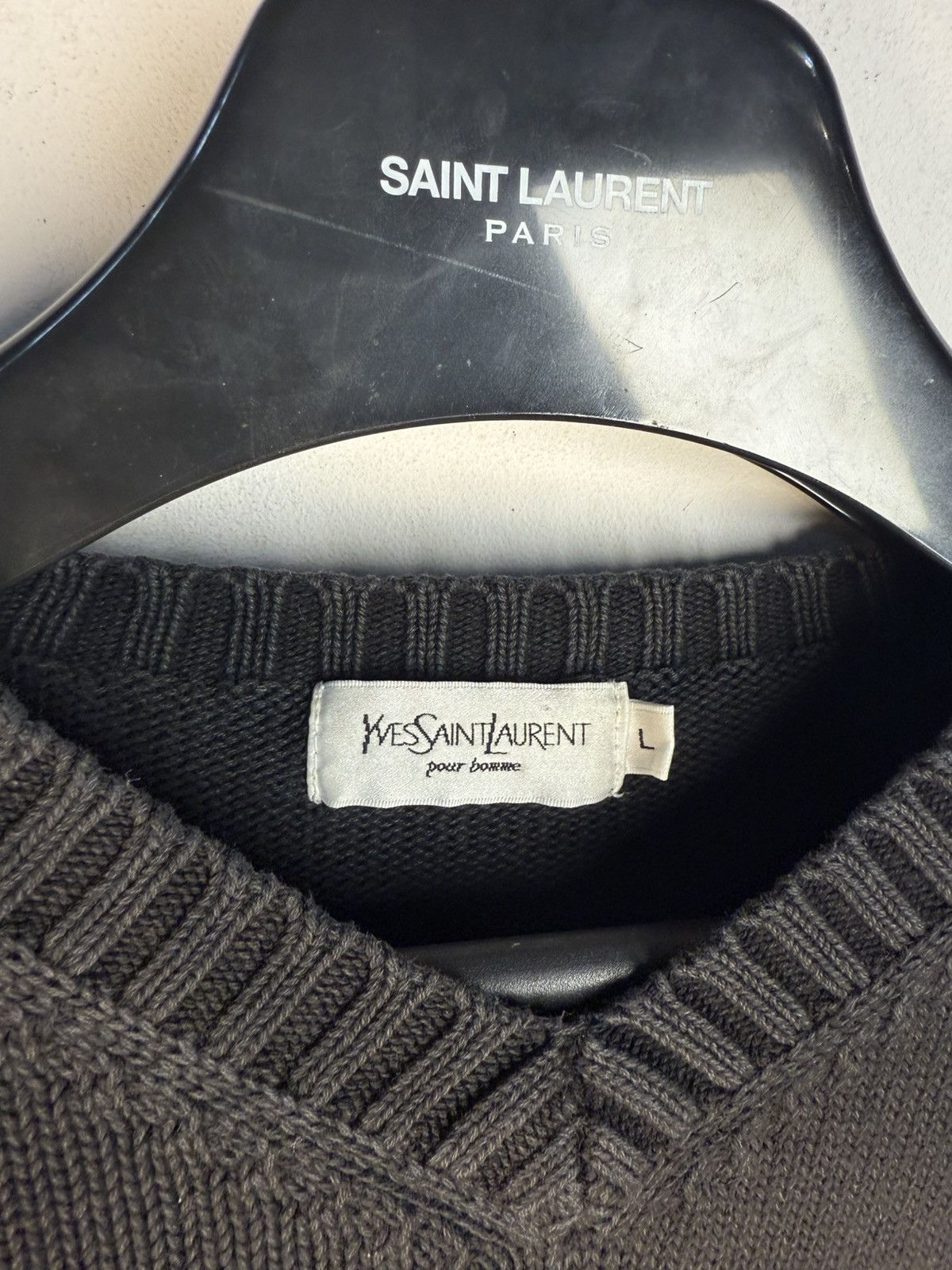 Yves Saint Laurent Black YSL Sweater Knit Big Logo V-neck Vintage y2k Rare Size US L / EU 52-54 / 3 - 5 Thumbnail