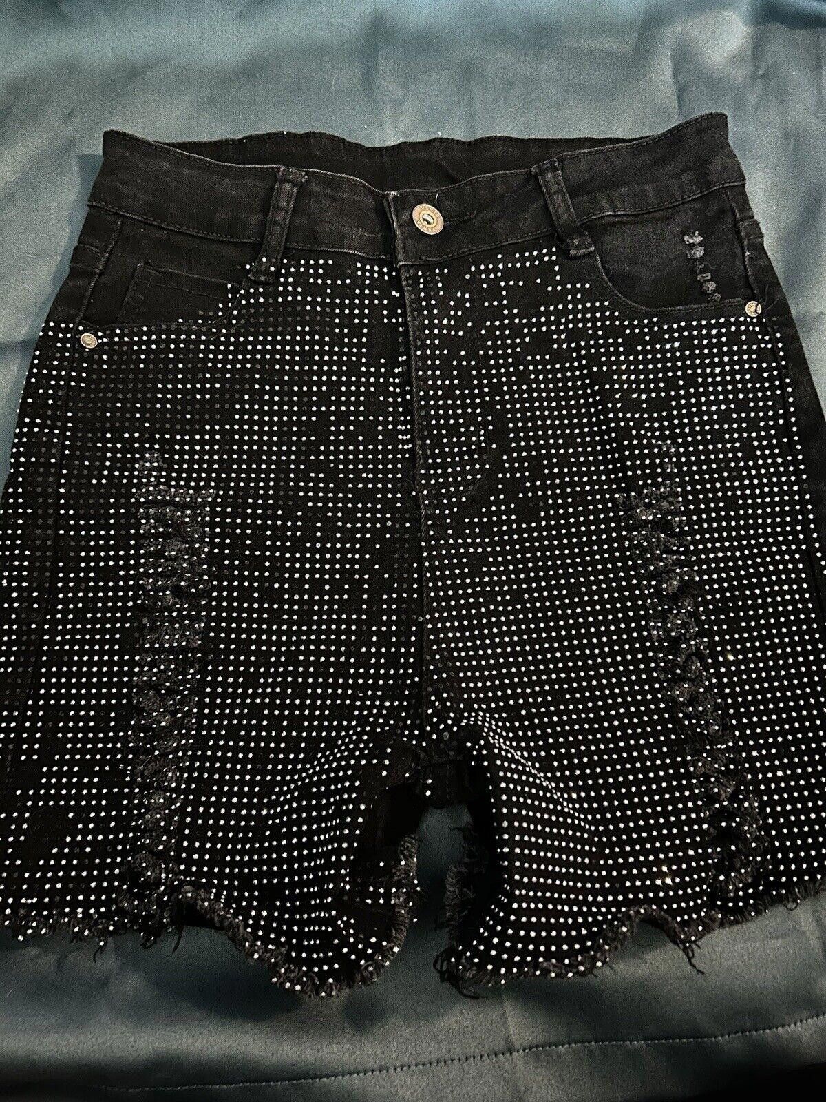 Designer Bedazzled Black Shorts Size Small Size 28" / US 6 / IT 42 - 1 Thumbnail
