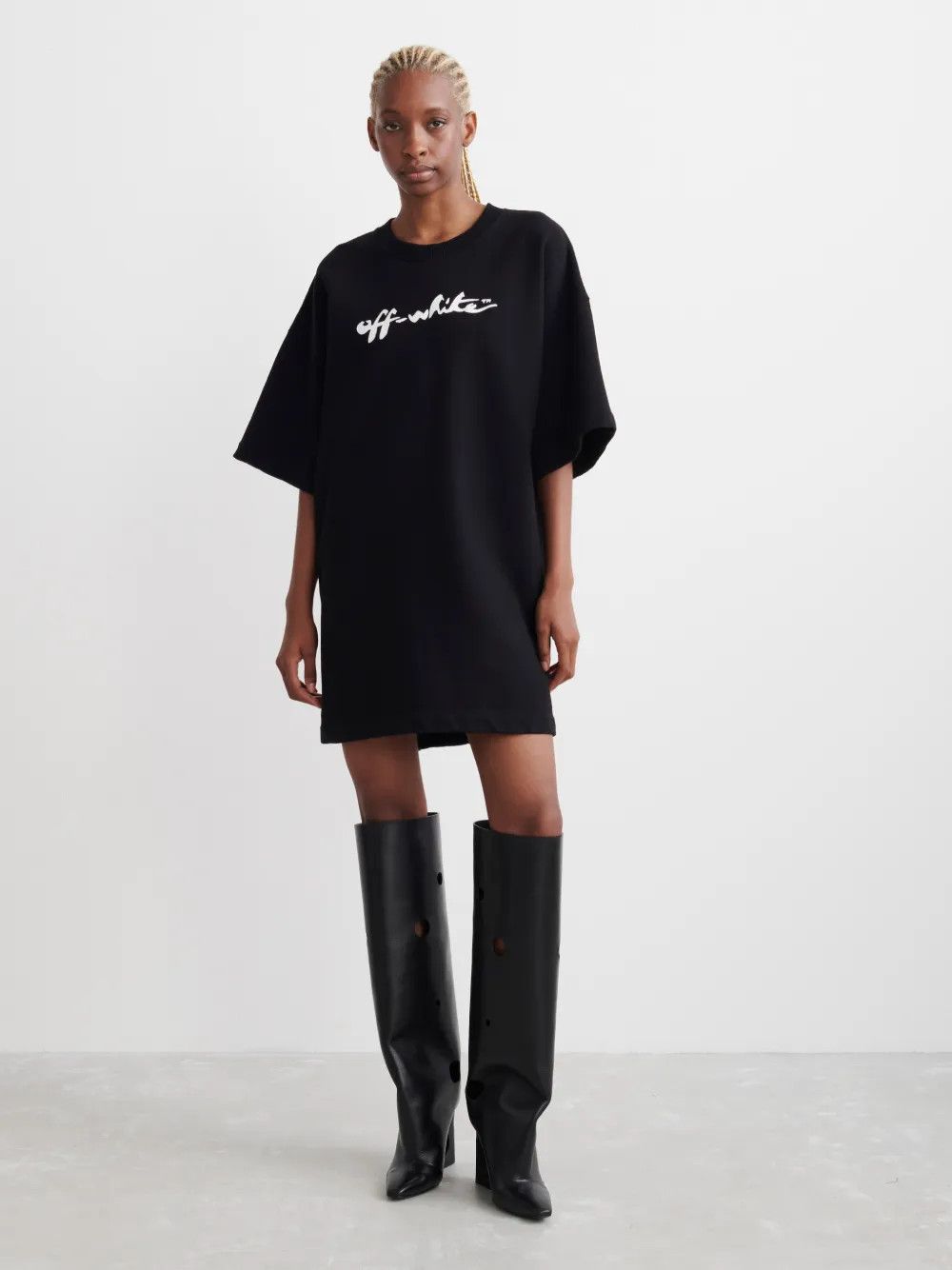 Off-White Black Painter Logo Snap Tee Dress Size L / US 10 / IT 46 - 2 Thumbnail