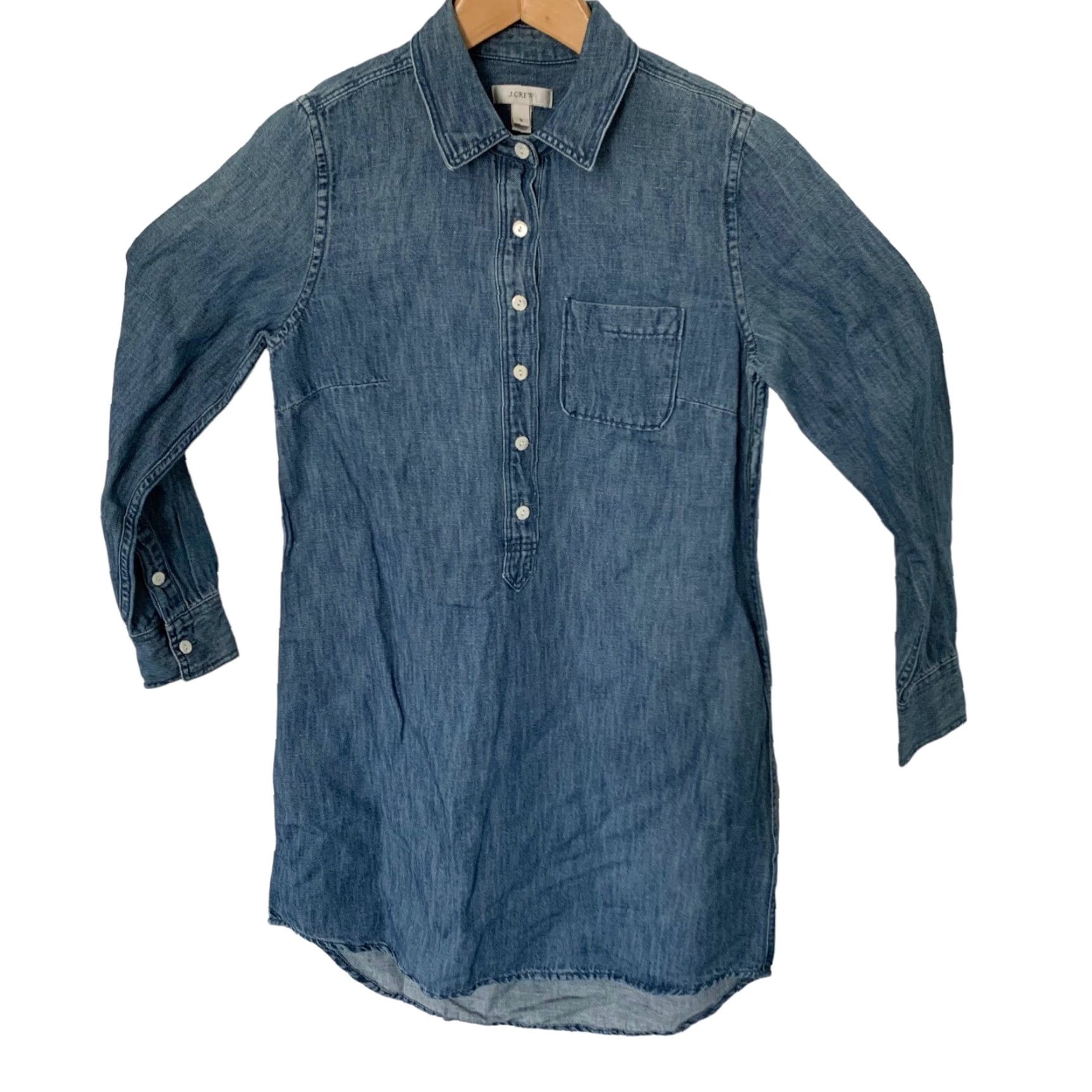 J.Crew J.CREW Shirt Adult 0 Blue Chambray Solid Pocket Collared Long Sleeve Button Dress Lightweight Casual Travel Size XS / US 0-2 / IT 36-38 - 6 Thumbnail
