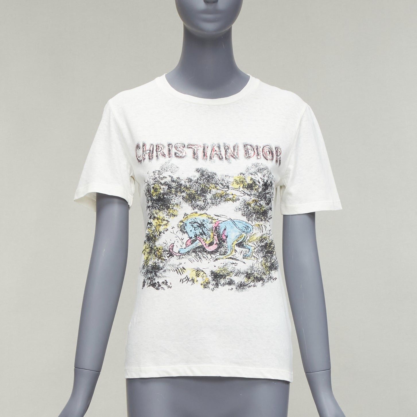 Dior DIOR ecru Toile De Jouy logo graphic print cotton linen short sleeve tshirt XS Size S / US 4 / IT 40 - 1 Thumbnail