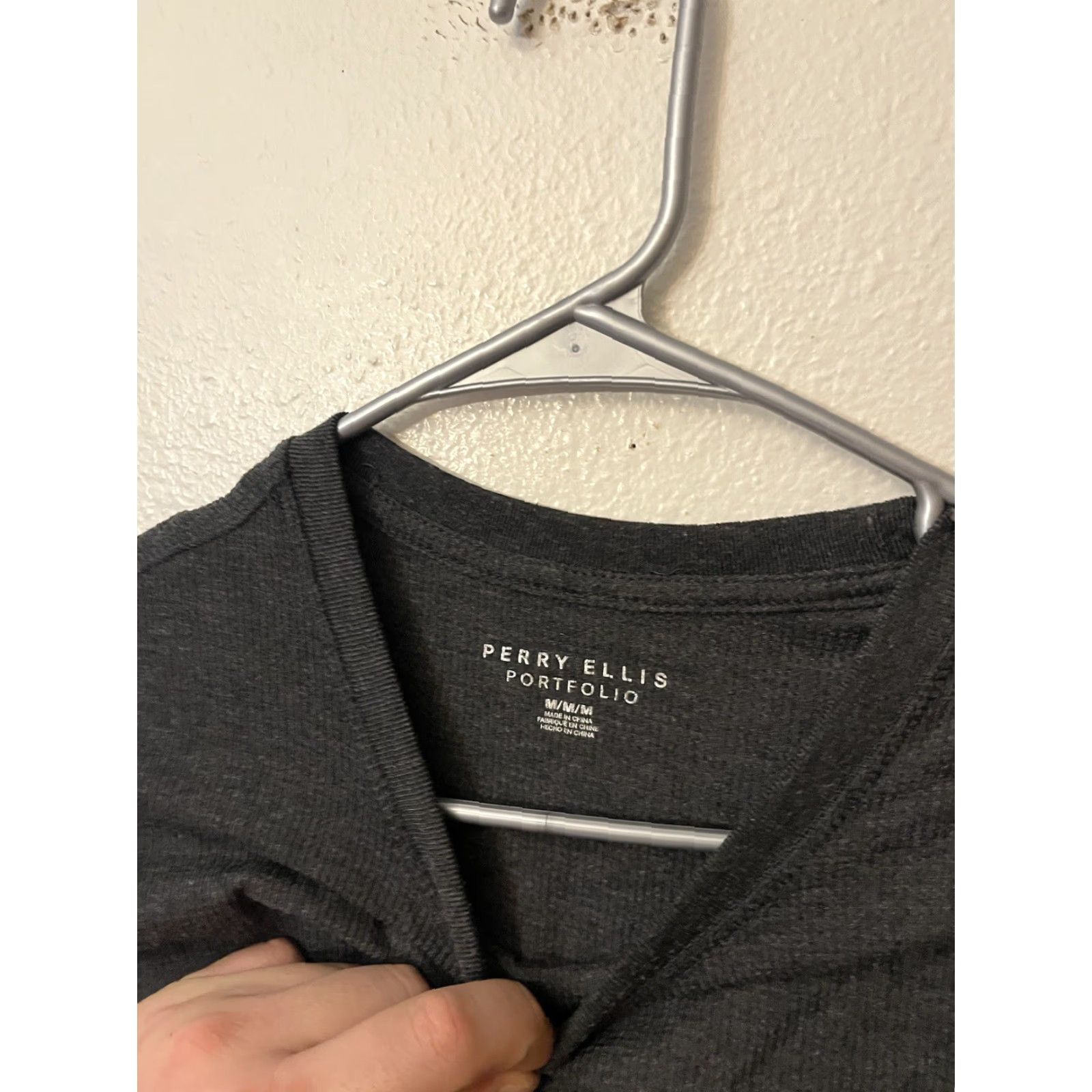 Perry Ellis Mens Perry Ellis Portfolio Thermal Waffle Long Sleeve Shirt Dark Gray - Medium Size US M / EU 48-50 / 2 - 3 Thumbnail