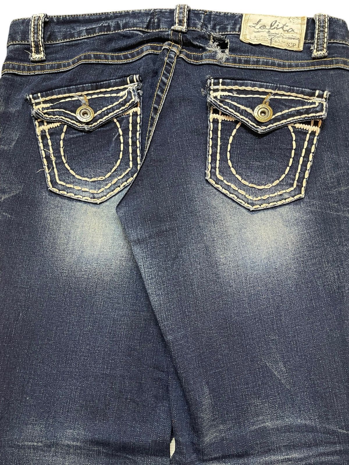 If Six Was Nine Vintage Y2K Lolita Faded Wash Whiskers Spiral Wide Leg Flare Size US 33 - 6 Thumbnail