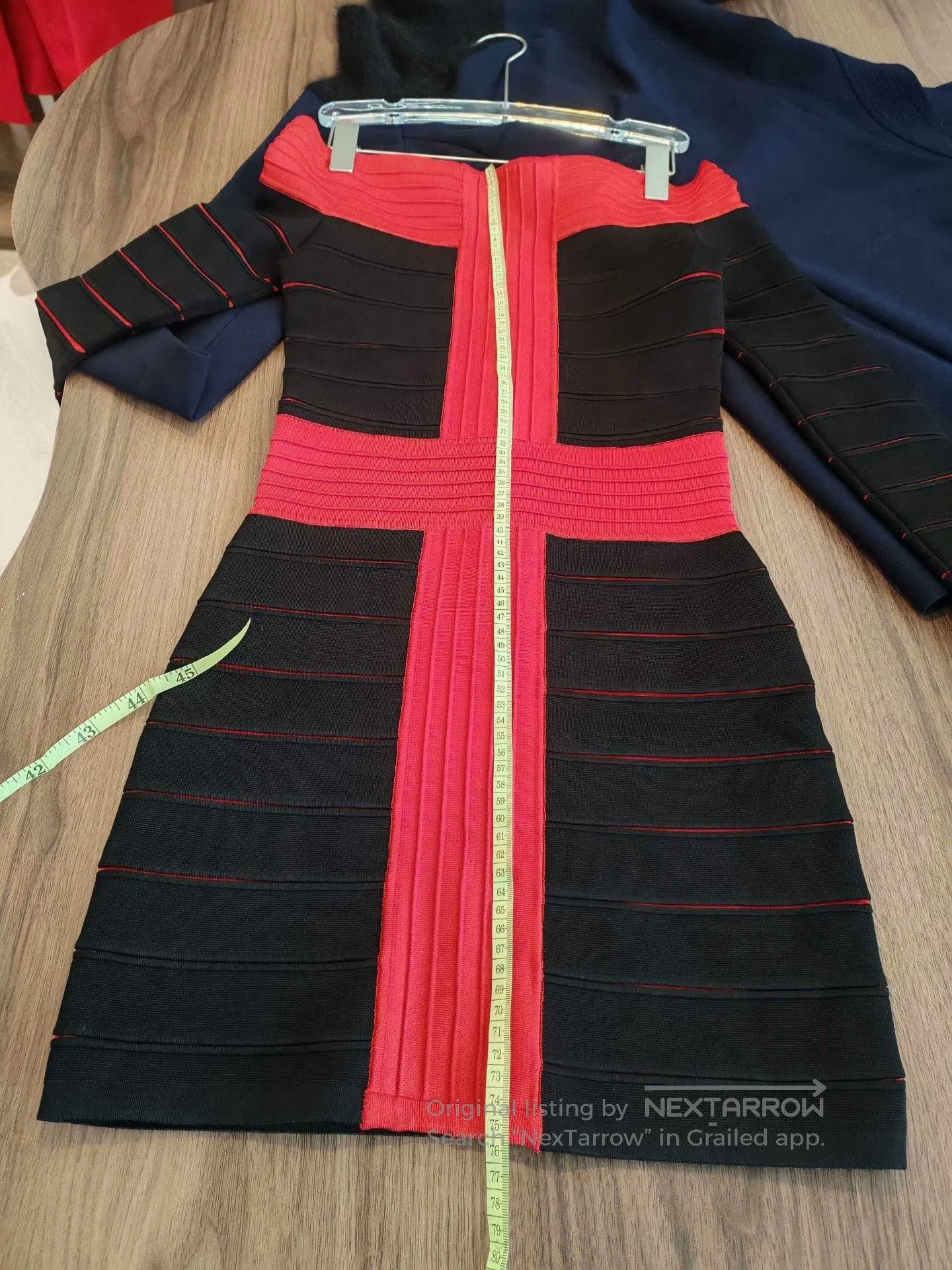 Balmain Balmain Red Black Bandage Knit Off-Shoulder Dress. Size XS / US 0-2 / IT 36-38 - 5 Thumbnail
