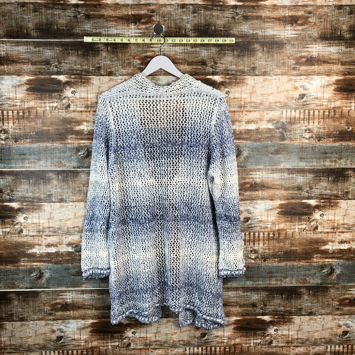 Japanese Brand Cinzia Caldi crochet meshnet Stripe Cardigan Knitwear #A2209 Size US XL / EU 56 / 4 - 14 Thumbnail
