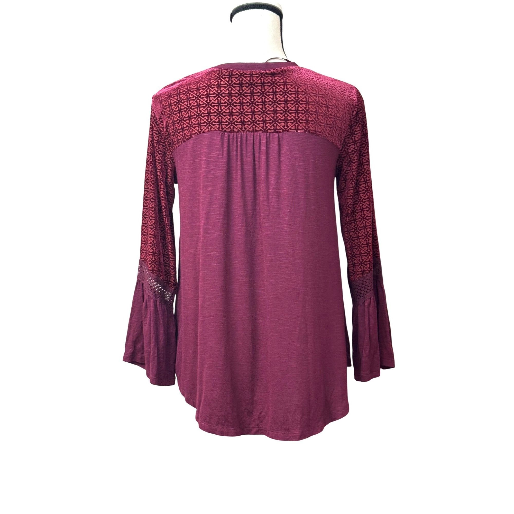 Style & Co Style & Co Petite Velvet-Trim Blouse, Scarlet Wine, Sz. PM Size ONE SIZE - 4 Thumbnail