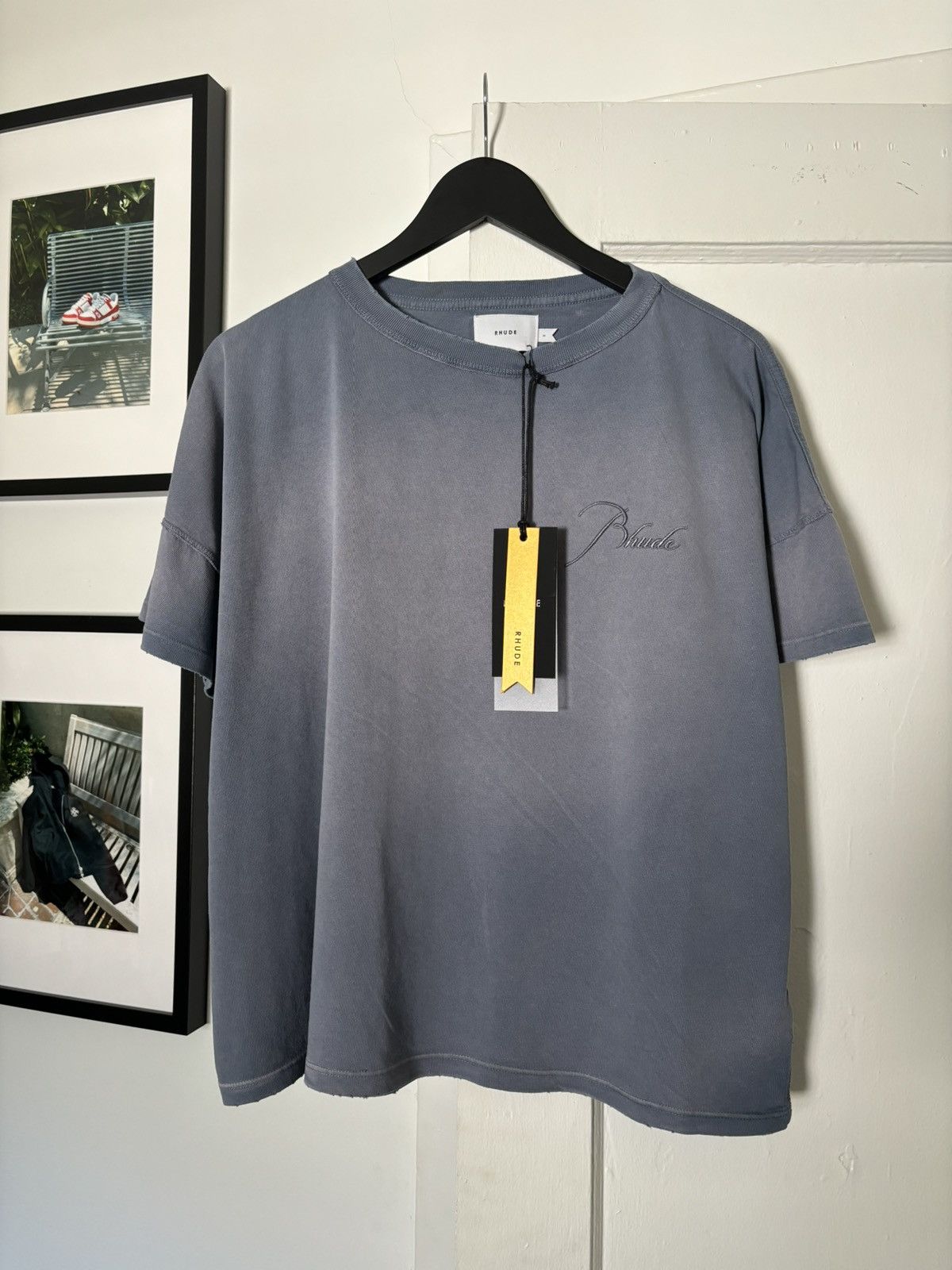 Image of Rhude New Sun Faded Logo Tee in Blue, Men's (Size XS)