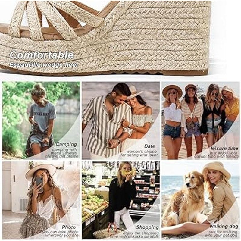 Other Mikarka Women's Size 8 Tan Straw Espadrille Wedge Sandals Size US 8 / IT 38 - 5 Thumbnail
