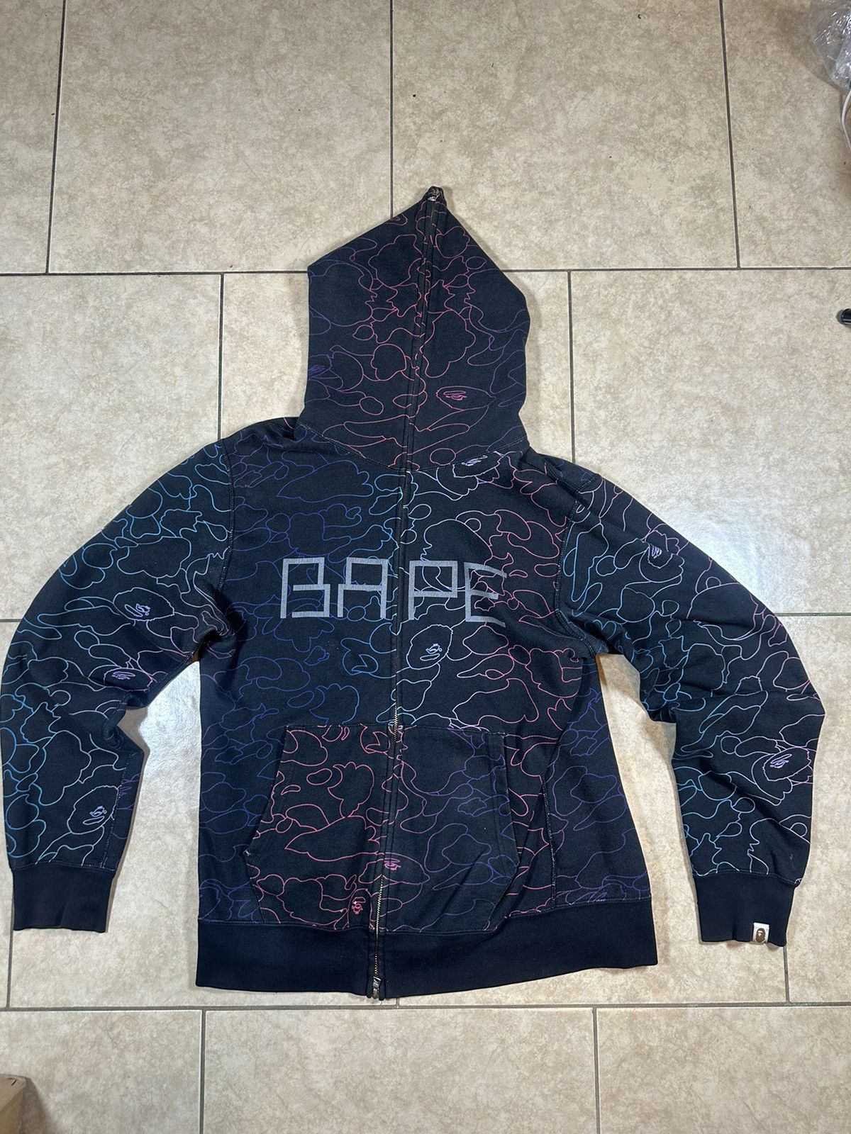 Bape Pencil Neon Camo Full Zip Hoodie