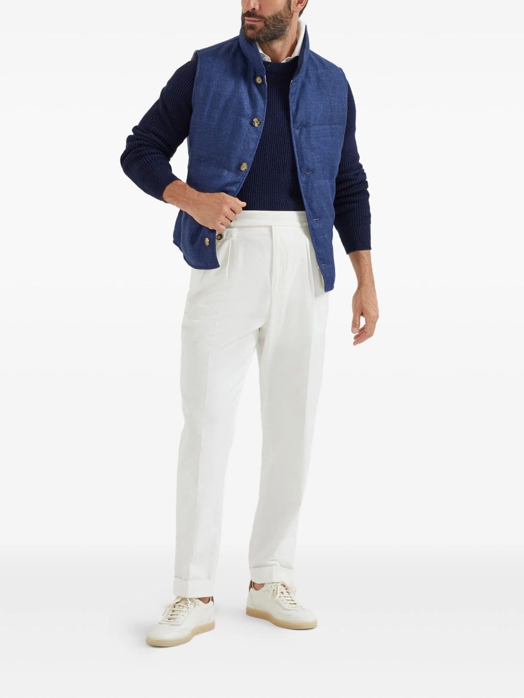 Brunello Cucinelli o1la1rc1a0326 Quilted Denim Vest in Blue Size US XL / EU 56 / 4 - 2 Thumbnail