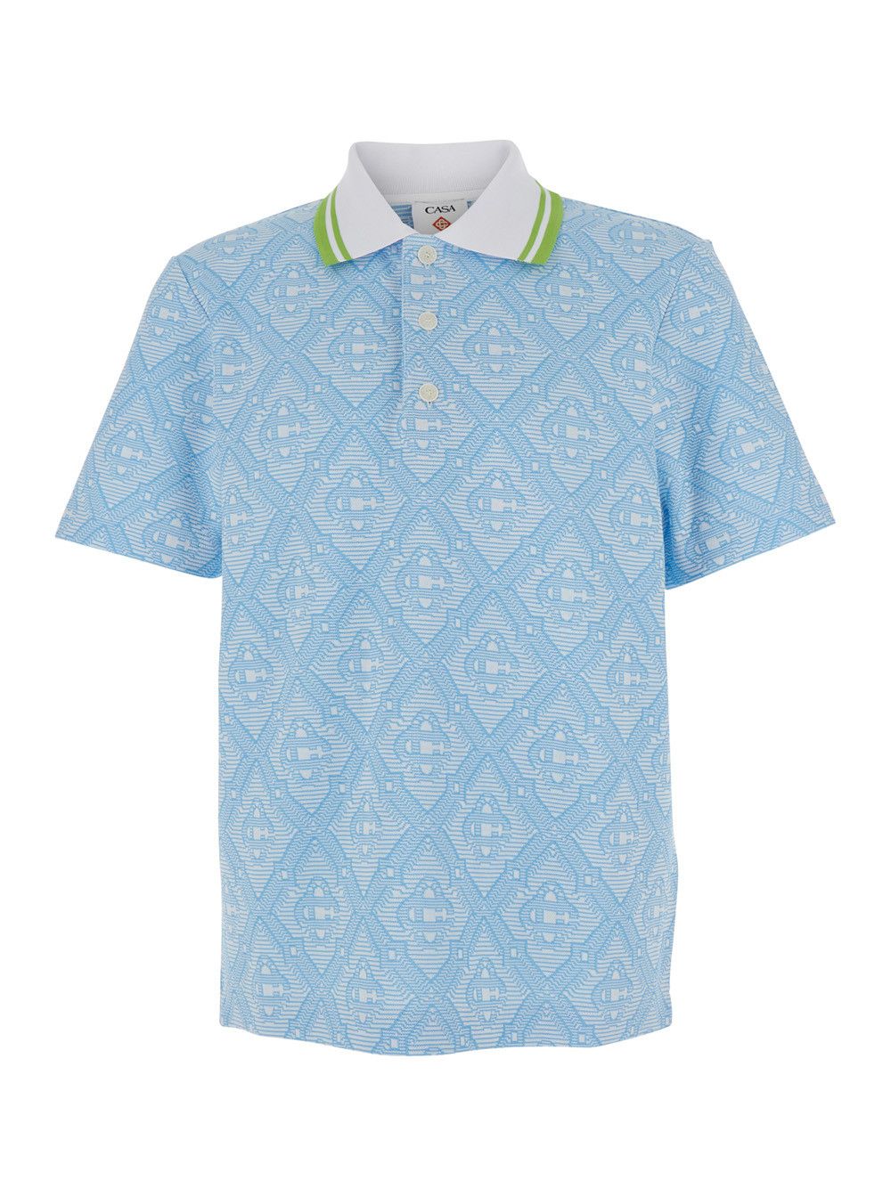 Casablanca Blue Polo with Bicolor Collar and All-Over Embroidery in Cotton Blend for Men Size US L / EU 52-54 / 3 - 1 Thumbnail