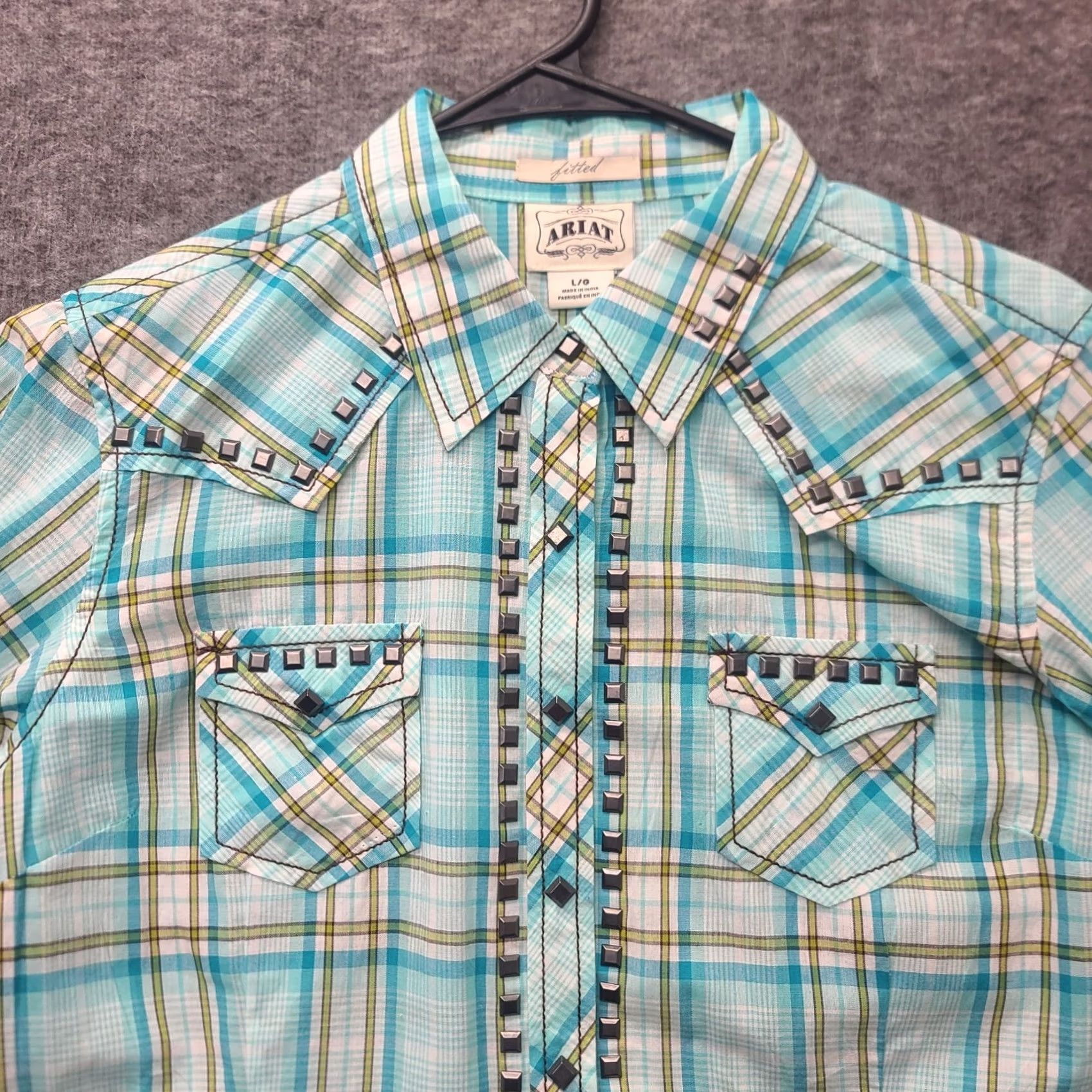 Ariat Ariat Button-Up Shirt Womens L Fitted Long Sleeve Cowgirl Rodeo Studded Plaid Multicolor Size L / US 10 / IT 46 - 7 Thumbnail