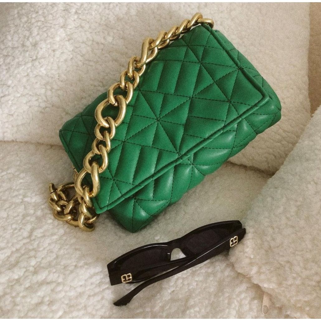 Zara ZARA Green Quilted Chain Shoulder Bag NWT Gold Chain Purse Size ONE SIZE - 1 Thumbnail