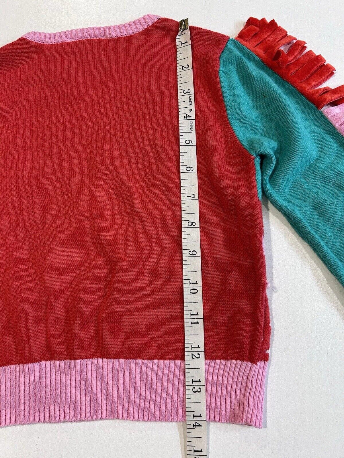 Designer Well Worn Unicorn Holiday Sweater 2T Red Green Pink Fringe Size US XXS / EU 40 - 7 Thumbnail