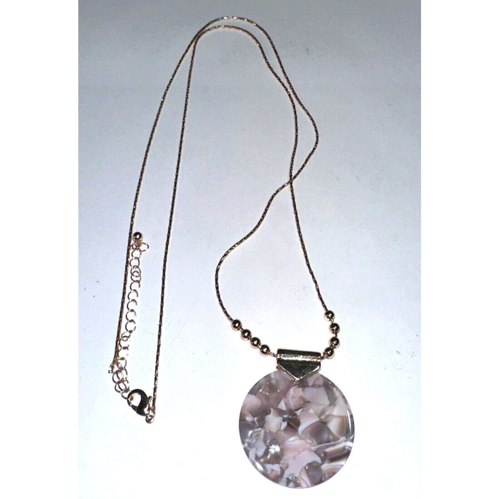 Other Pink Gray Opaque Round Pendant Necklace 32" Rose Gold Tone Size ONE SIZE - 1 Thumbnail