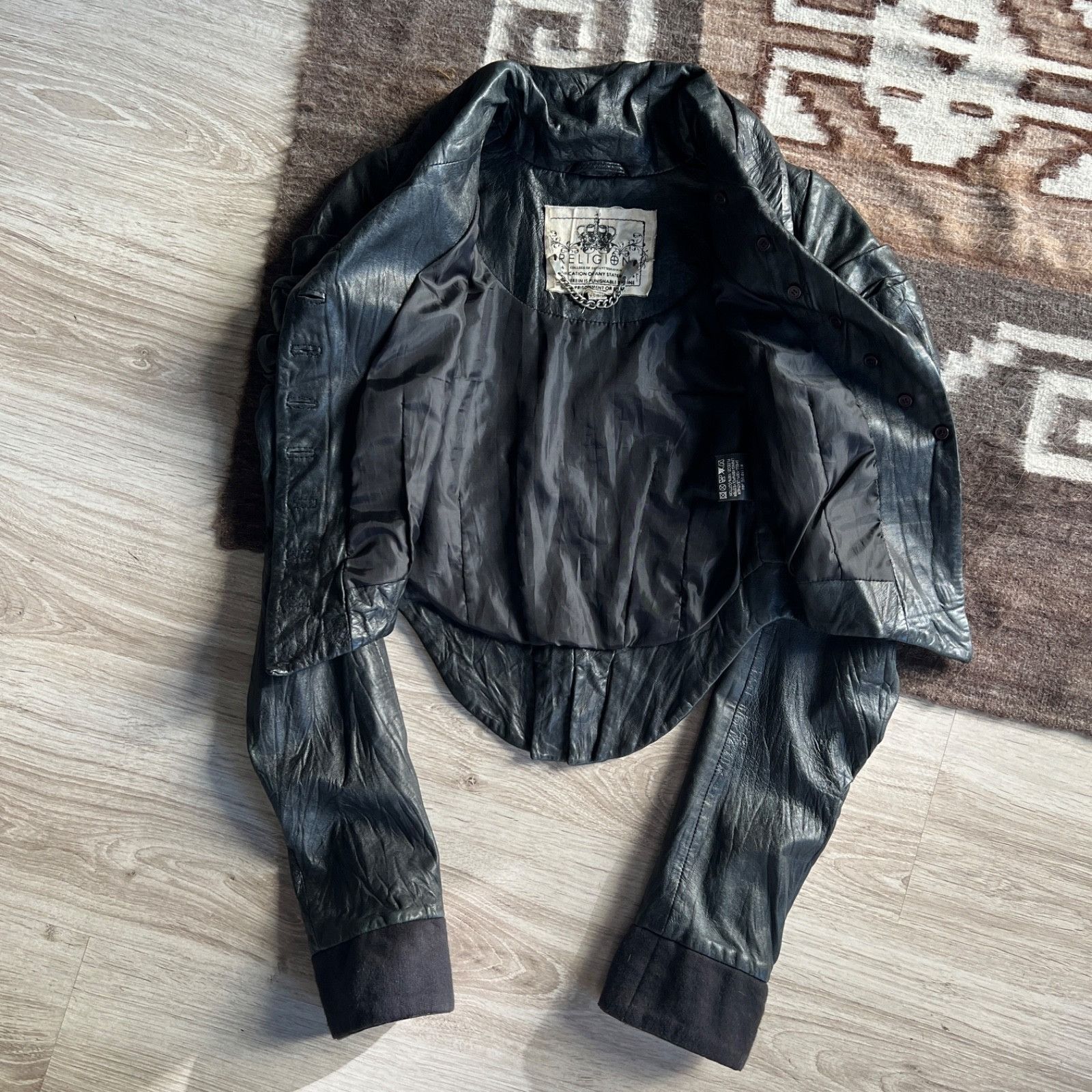 If Six Was Nine Religion Leather Jacket Y2K Gothic Biker 9941AC Size XS / US 0-2 / IT 36-38 - 7 Thumbnail
