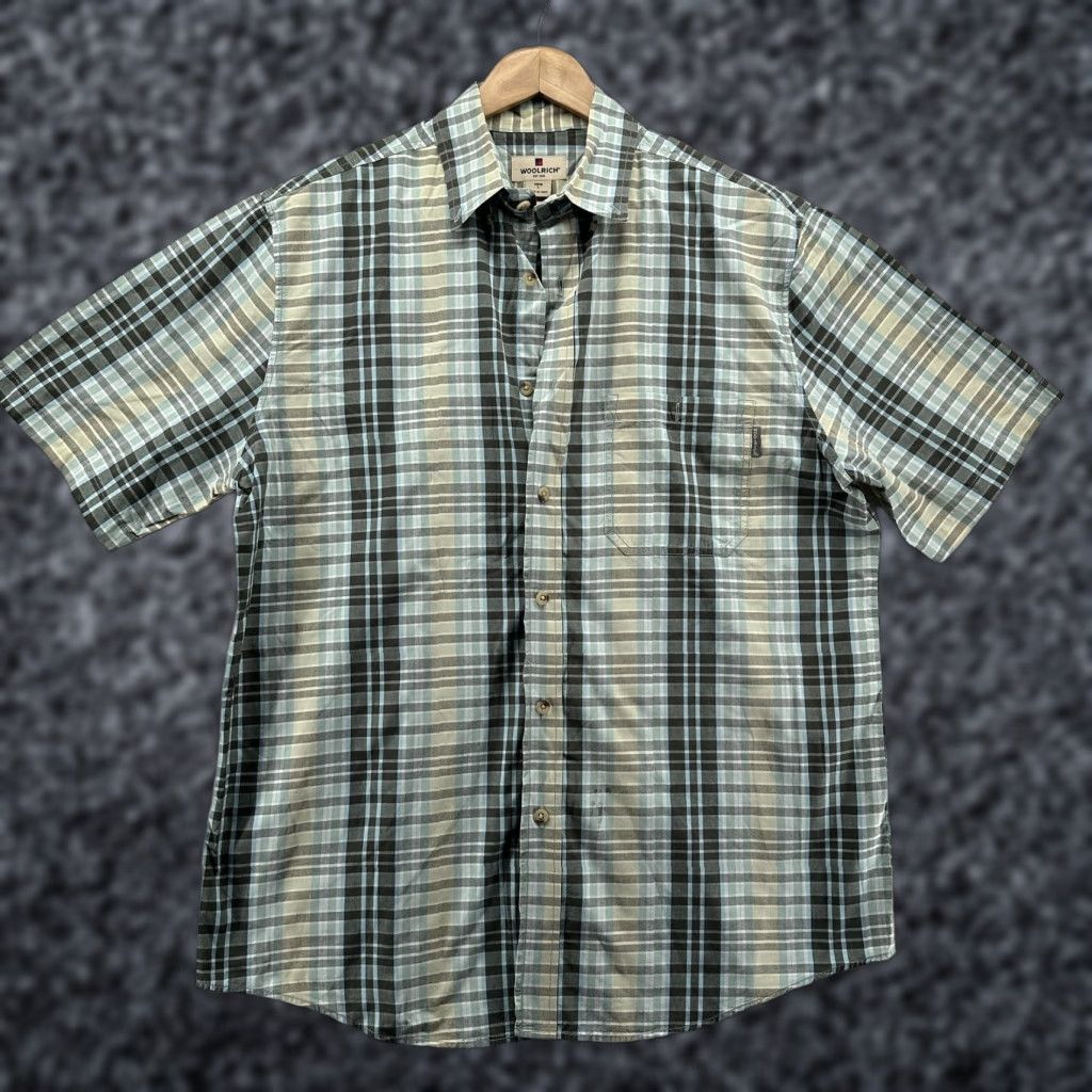 Vintage Woolrich Shirt Mens Large Green Blue Plaid Short Sleeve Button Front Cotton Size US L / EU 52-54 / 3 - 1 Thumbnail