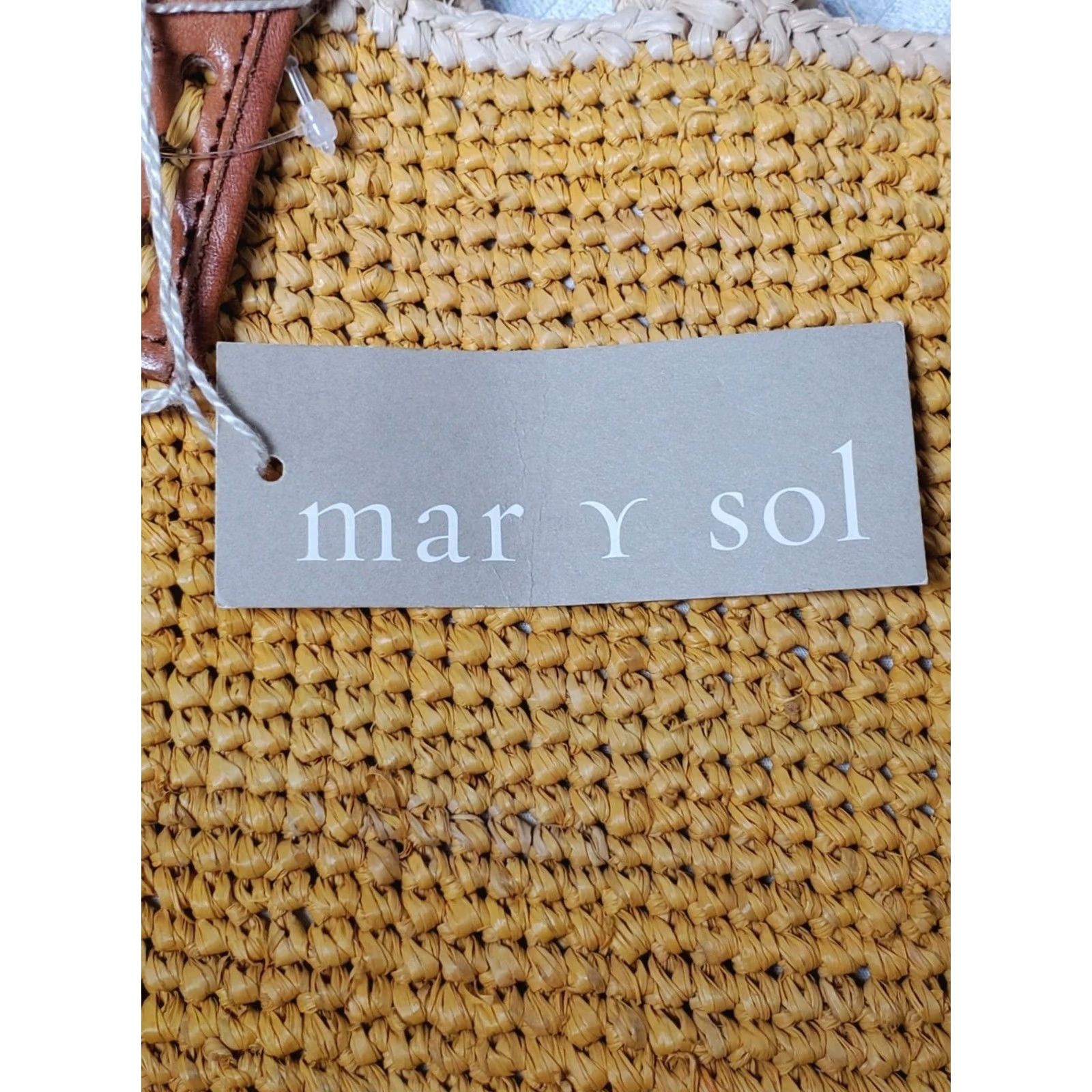Vintage VINTAGE Mar Y Sol Handmade Hand Bag 100% Crocheted Raffia Sunflower Leather Handles New with Tags Size ONE SIZE - 7 Thumbnail