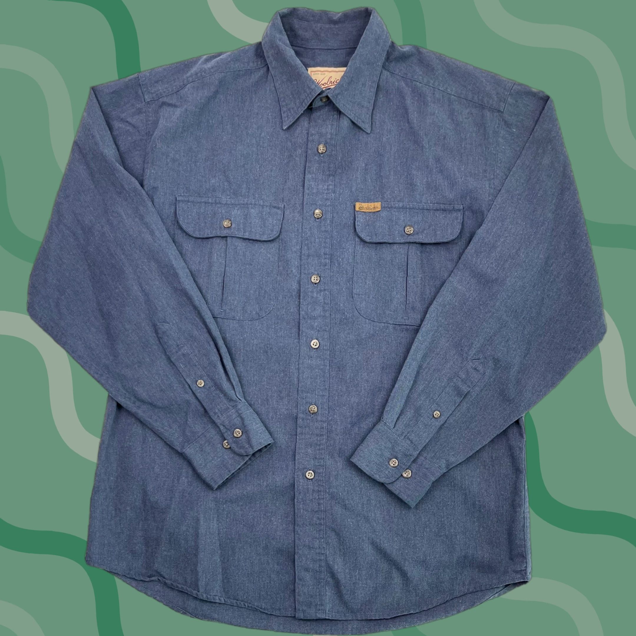 Vintage VINTAGE Woolrich Shirt Button-Down Button-Up Long Sleeve Mens M Blue Cotton Knit Fishing Logo Pocket Casual Fashion | Men’s Shirt Size US M / EU 48-50 / 2 - 1 Thumbnail