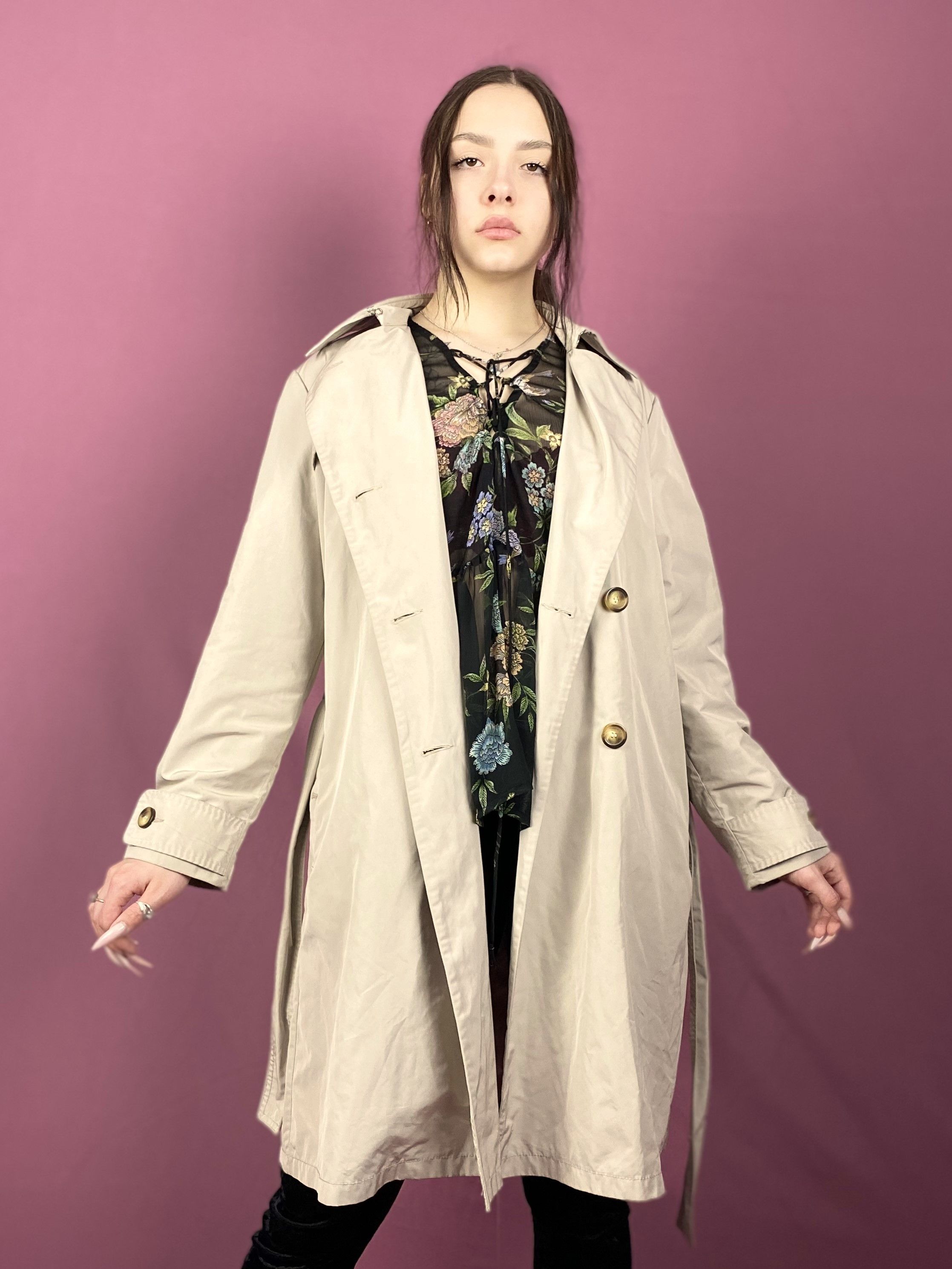 Moncler Moncler Vintage Women's Trench Coat - M Beige Polyester Size M / US 6-8 / IT 42-44 - 4 Thumbnail
