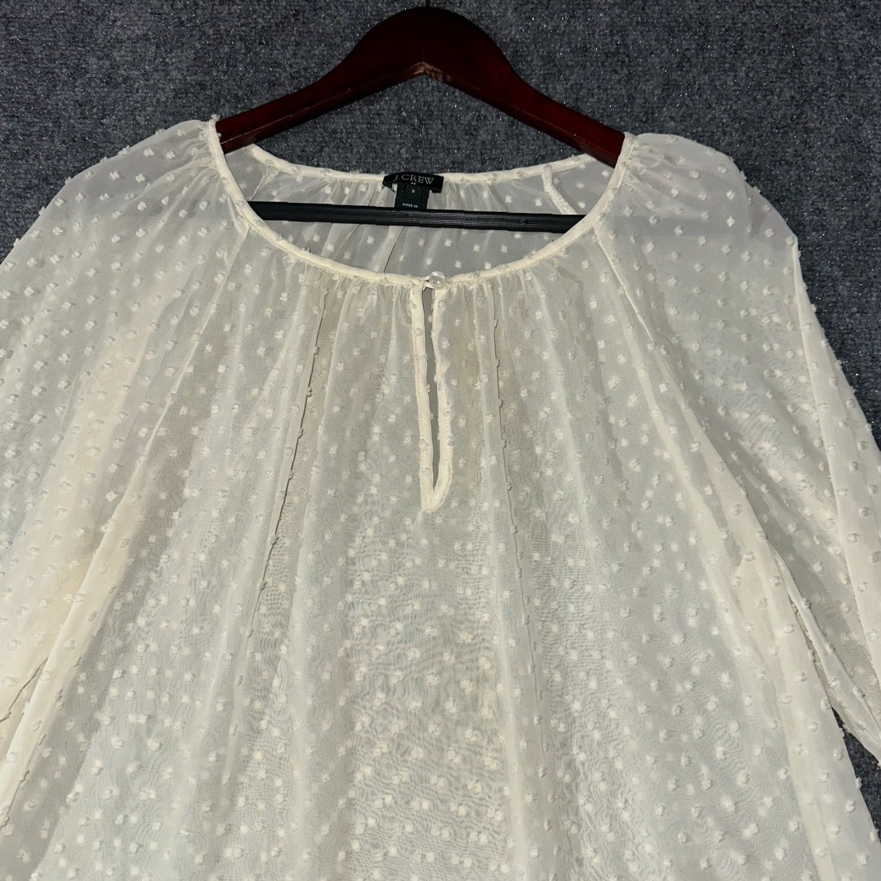 J.Crew J.CREW Blouse Womens Small Swiss Dot Peasant Sheer Keyhole Neck Long Sleeve Top Size S / US 4 / IT 40 - 4 Thumbnail