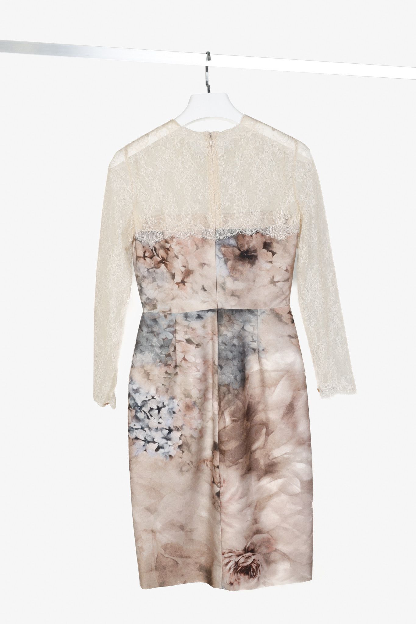 Valentino Valentino PF/13 Fluid Garden Silk Mikado Lace-Sleeved Dress Size S / US 4 / IT 40 - 2 Thumbnail