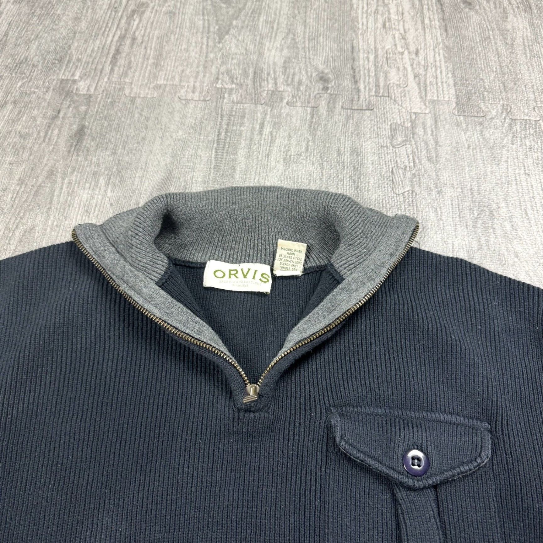 Orvis VINTAGE ORVIS 1/4 ZIP SWEATER MEN'S L BLUE RIBBED COTTON FISHING 80s 90s Size US L / EU 52-54 / 3 - 3 Thumbnail