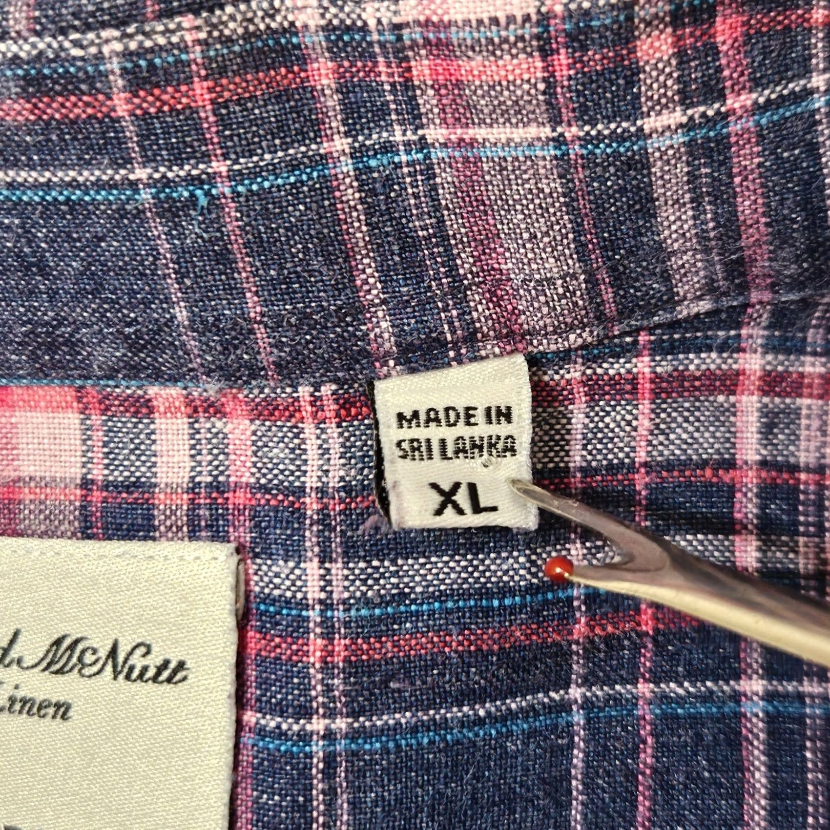 Murano Murano Baird McNutt Linen Shirt Men's XL Blue Red Button Down Plaid Checkered Size US XL / EU 56 / 4 - 4 Thumbnail