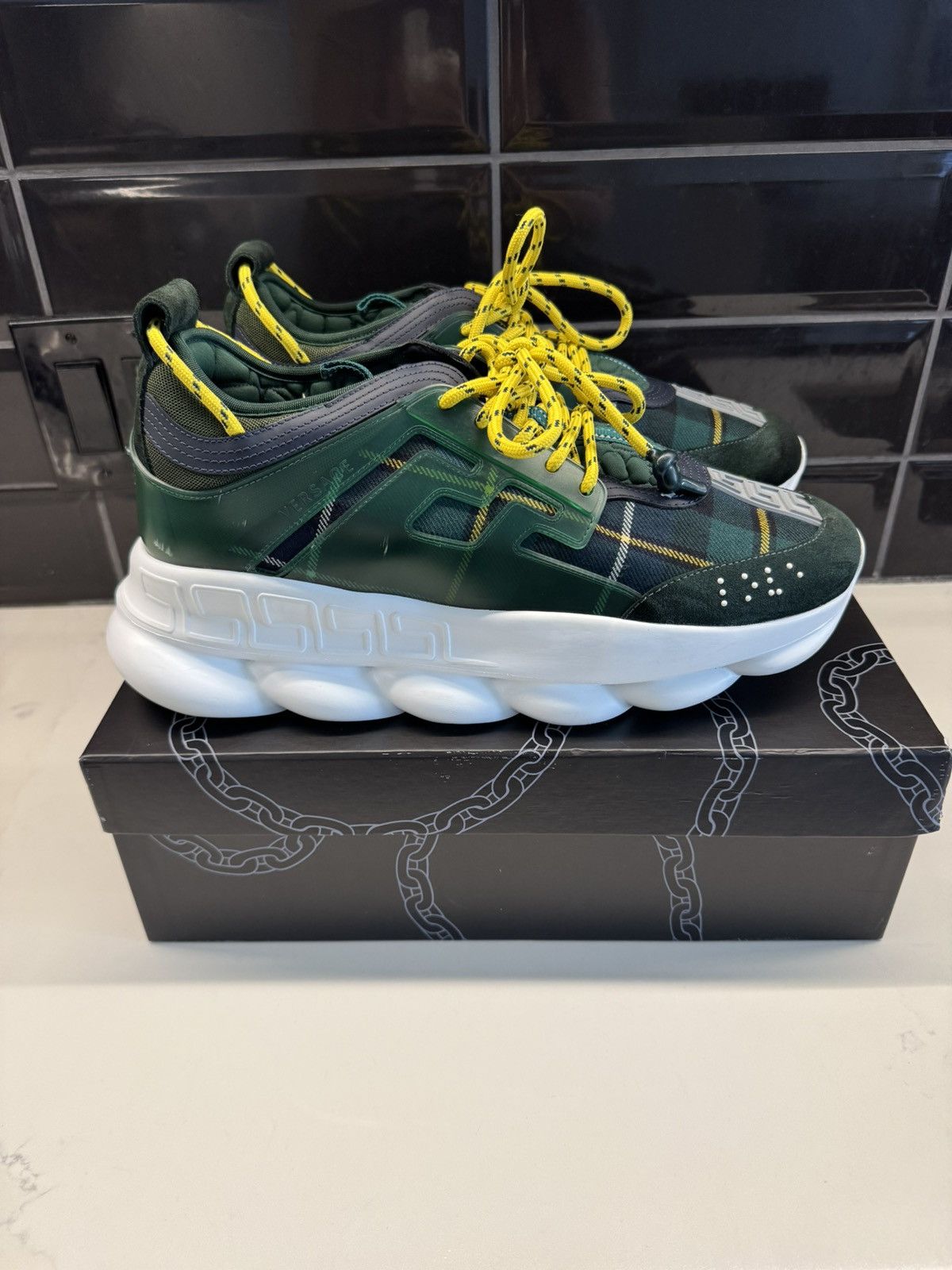 Versace Versace Chain Reaction Sneakers Green/Yellow Size US 13 / EU 46 - 3 Thumbnail