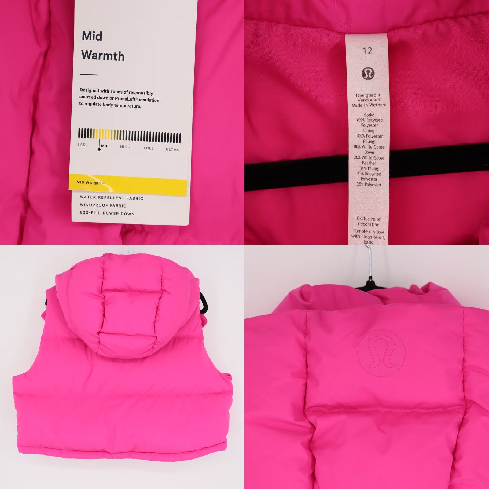 Lululemon Lululemon Wunder Puff Vest Size 12 Pink Puffer Hooded NWT Womens Short Sleeveless Down Water Resistant Bodywarmer Snap Button Size XL / US 12-14 / IT 48-50 - 8 Thumbnail