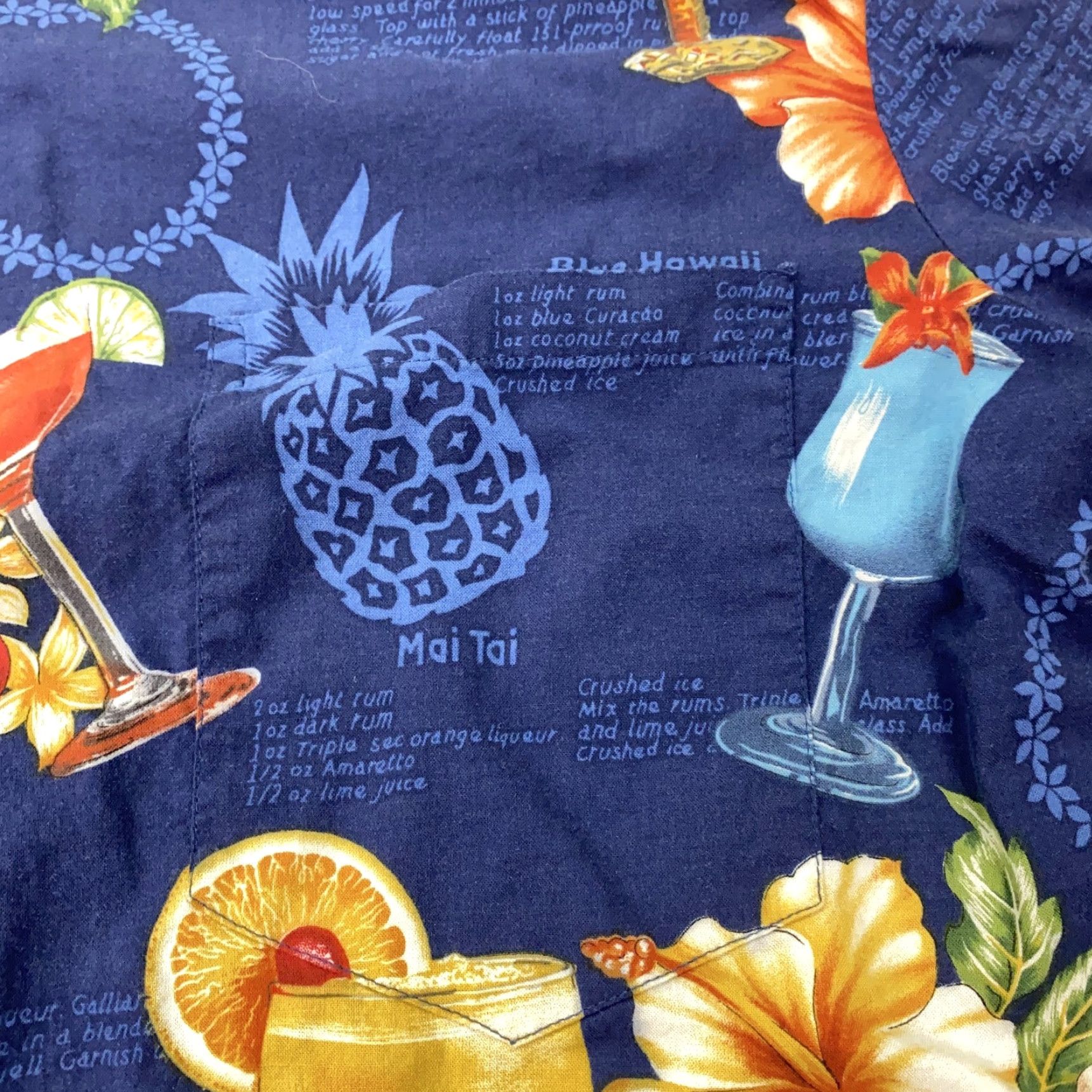 Hilo Hattie VINTAGE Hilo Hattie Hawaiian Shirt Mens Large Blue Floral Cocktail Recipe Print Aloha Hawaii Shirt Men L Short Sleeve Button-Up Cotton Size US L / EU 52-54 / 3 - 2 Thumbnail
